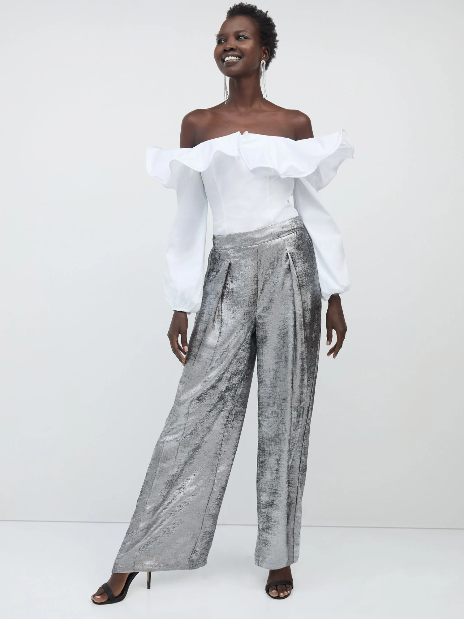 Metallic Pleated Wide-Leg Pant - Image 2