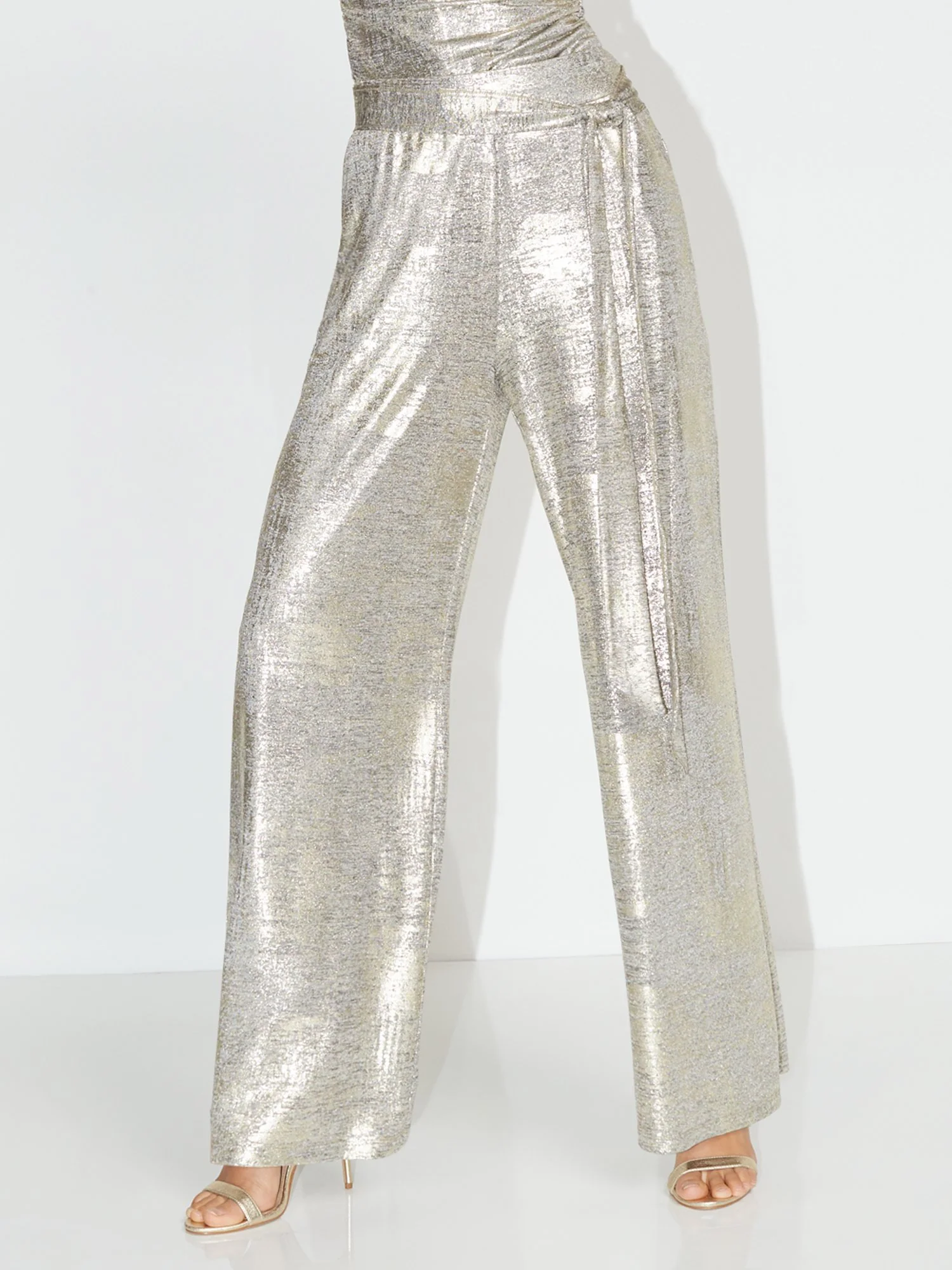 Metallic Waist Tie Wide-Leg Pant - NY&C Style System - Image 5