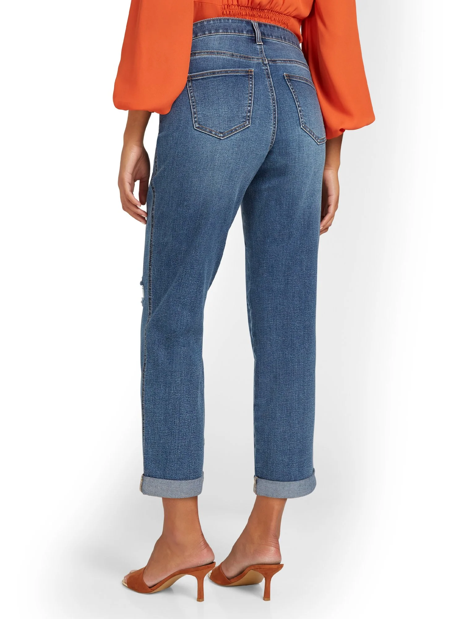 Mid-Rise Boyfriend Ankle Jeans - Dark Blue Wash - Image 3