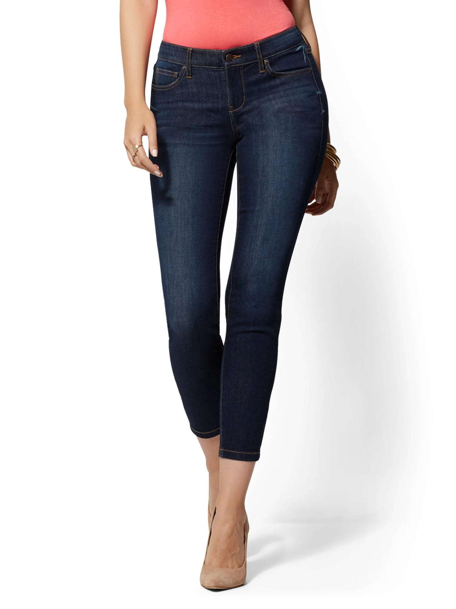 Mid-Rise Slimming No-Gap Super-Skinny Ankle Jeans - Dark Blue - Image 7