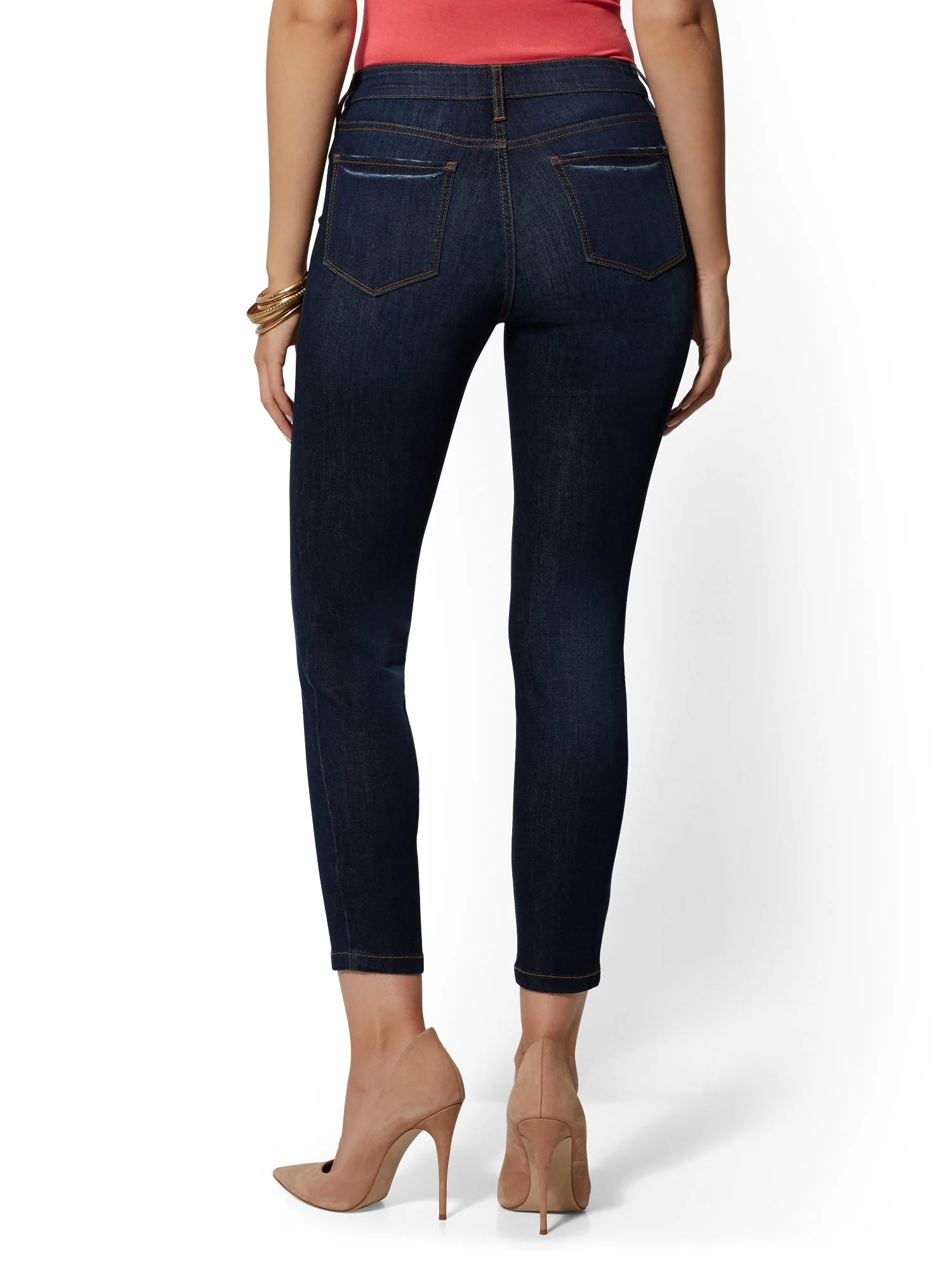 Mid-Rise Slimming No-Gap Super-Skinny Ankle Jeans - Dark Blue - Image 8
