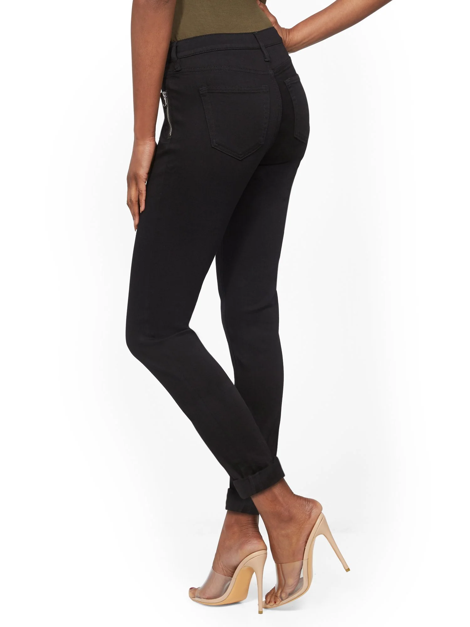 Mid-Rise Zip-Accent Slim Boyfriend Jeans - Black - Image 3