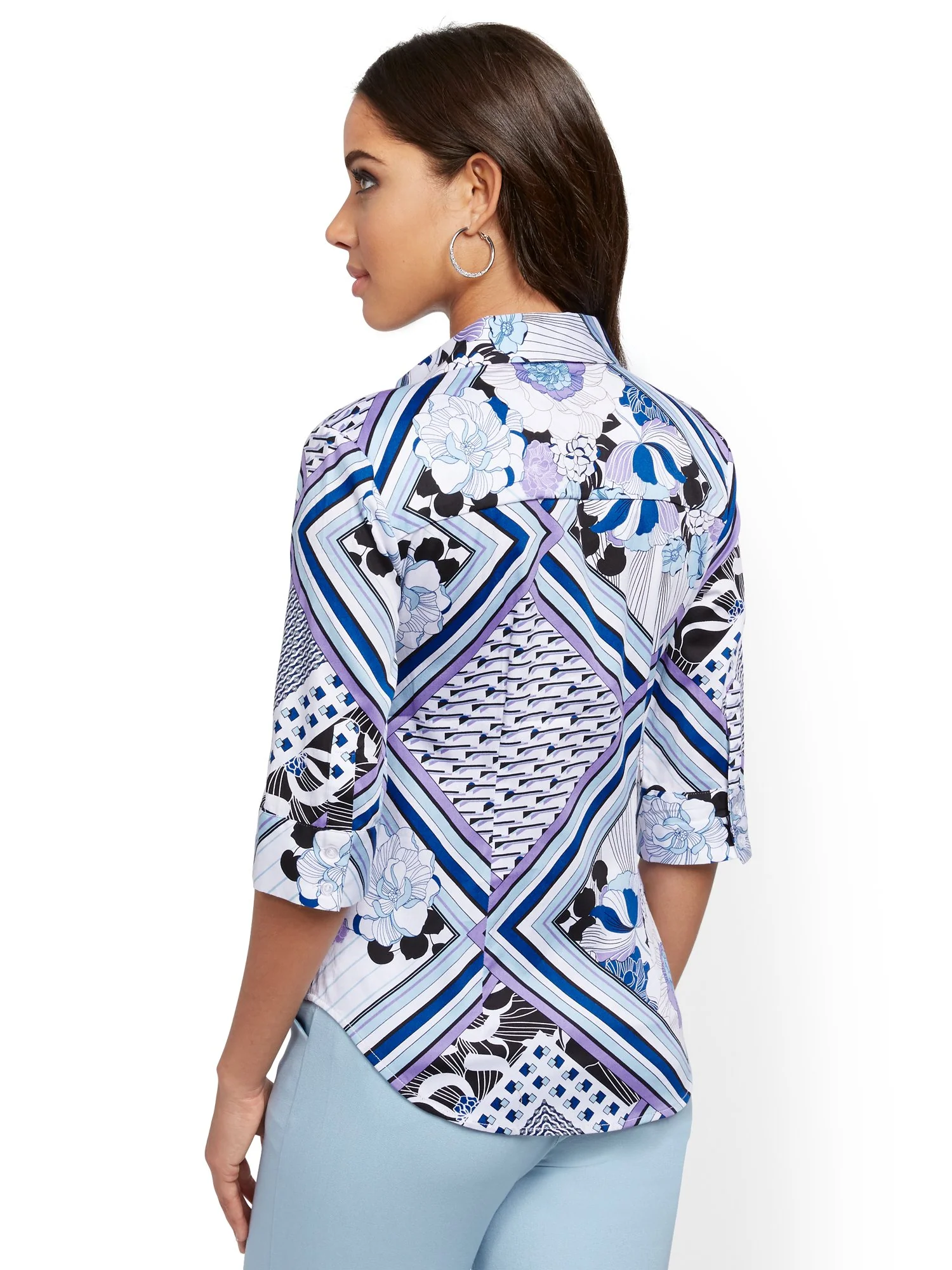 Mixed-Print Madison Stretch Shirt - Secret Snap - 7th Avenue - Image 6