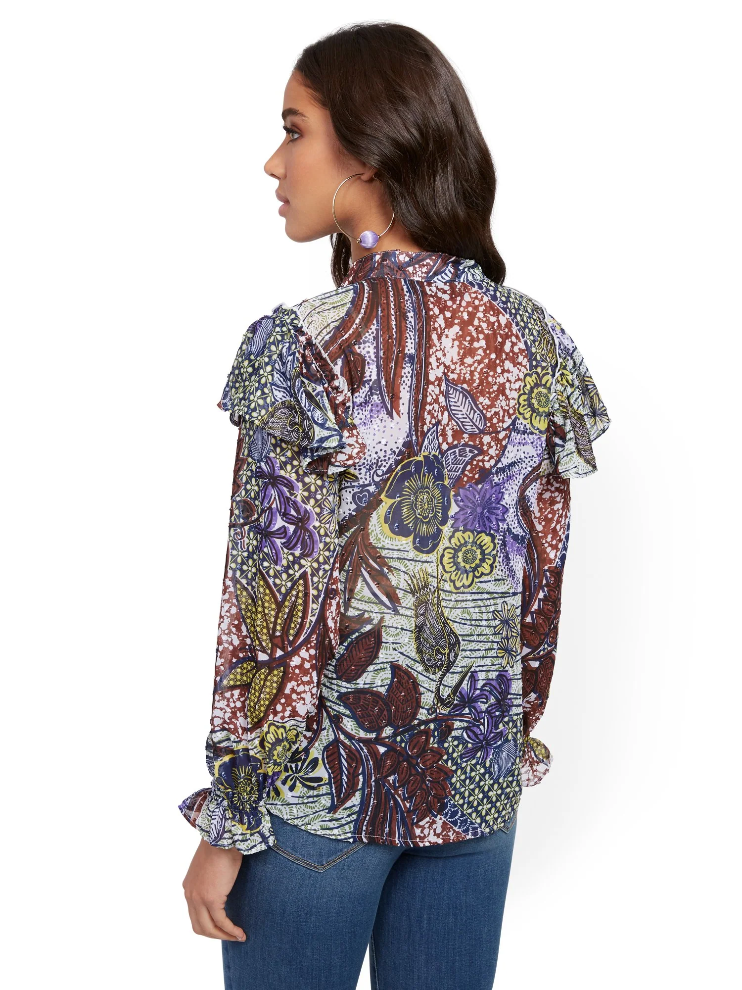 Mixed-Print Ruffle Blouse - Image 3