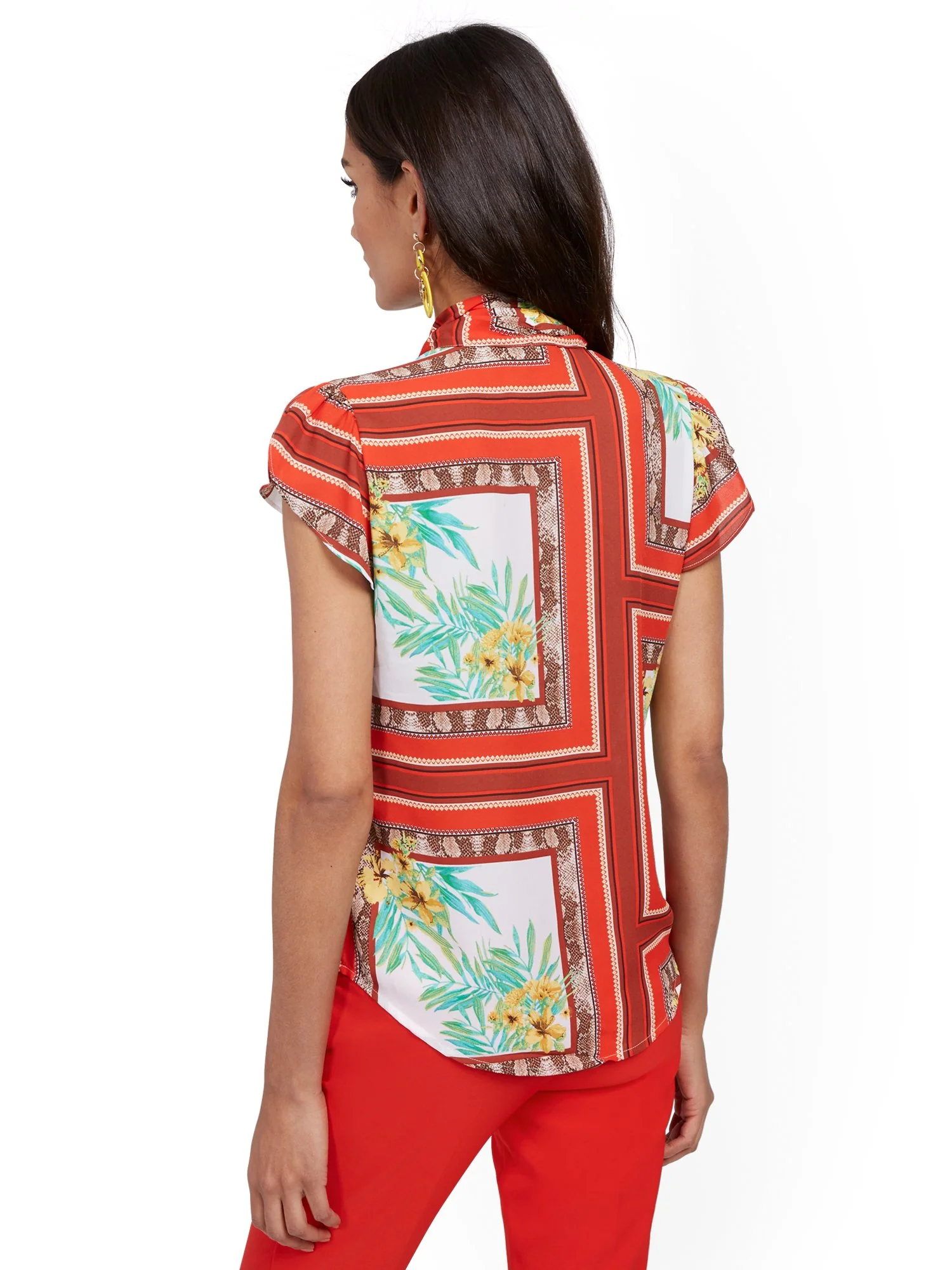 Mixed-Print Tulip-Sleeve Blouse - 7th Avenue - Image 3