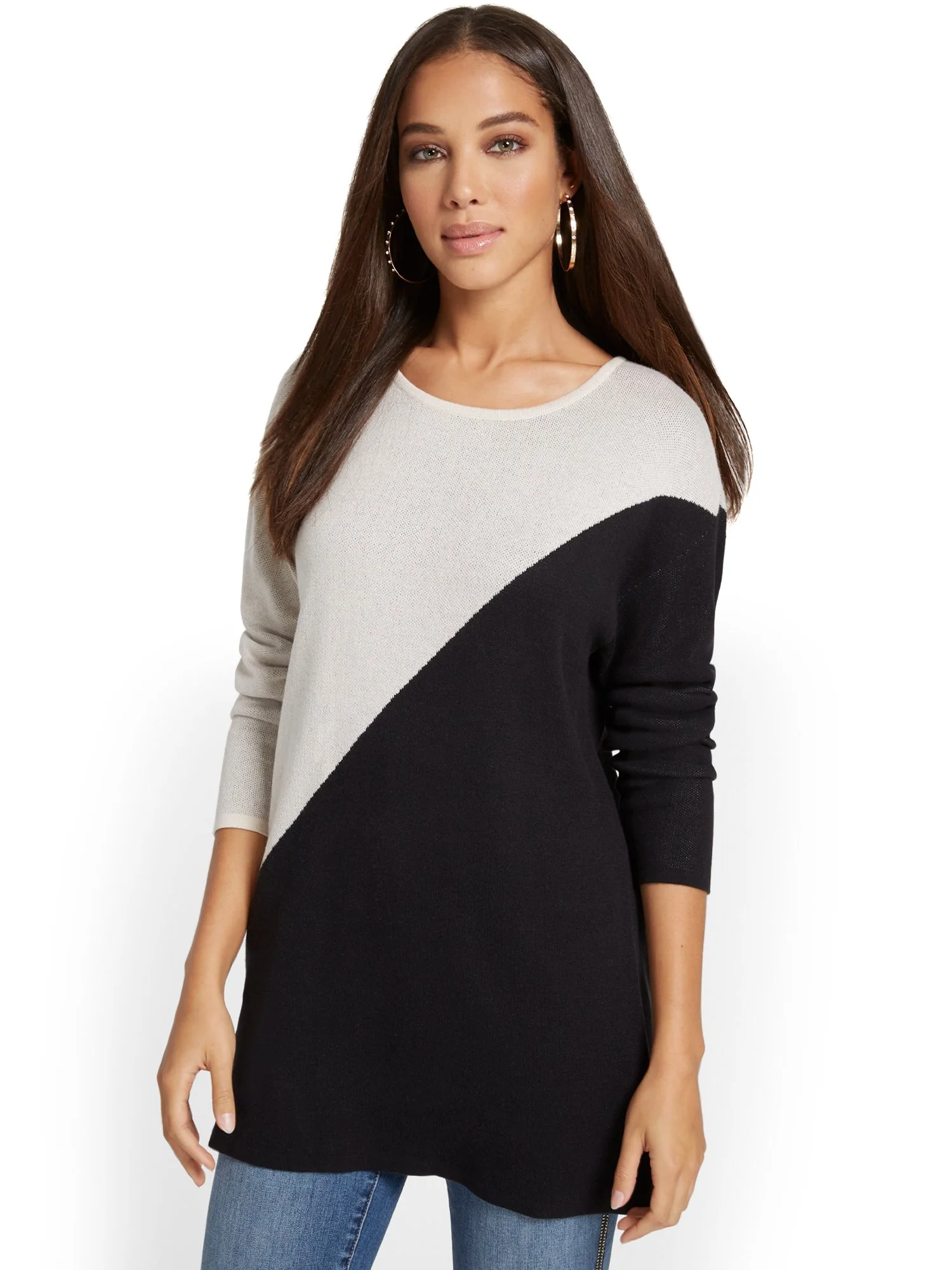 Mock-Neck Colorblock Tunic Sweater - Image 4