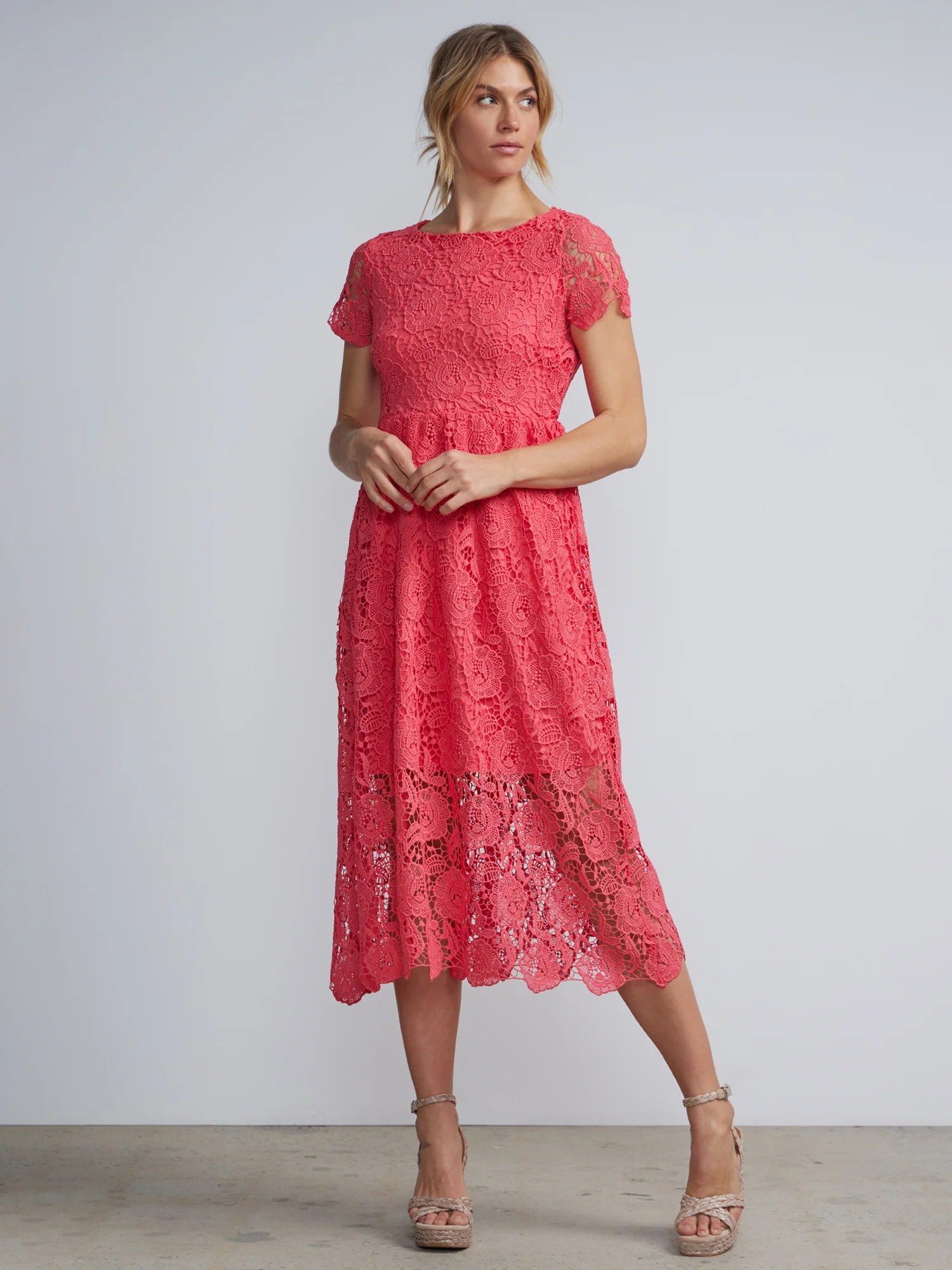 Jewel Neck Flared Lace Dress - Image 5