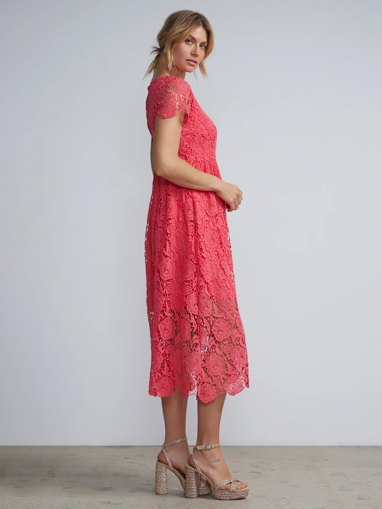 Jewel Neck Flared Lace Dress - Image 6