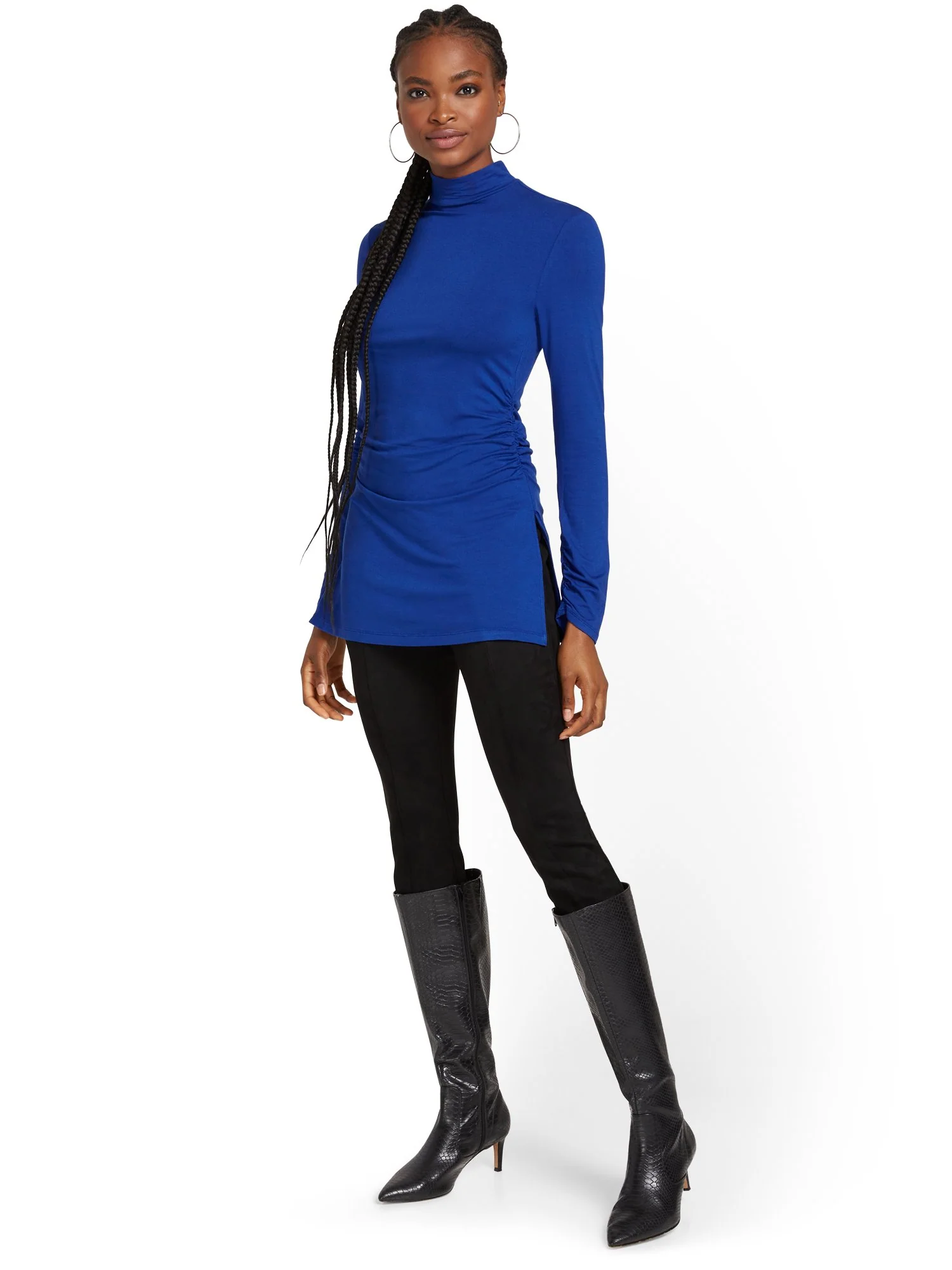 Mock-Neck Slit Tunic Top - Image 20
