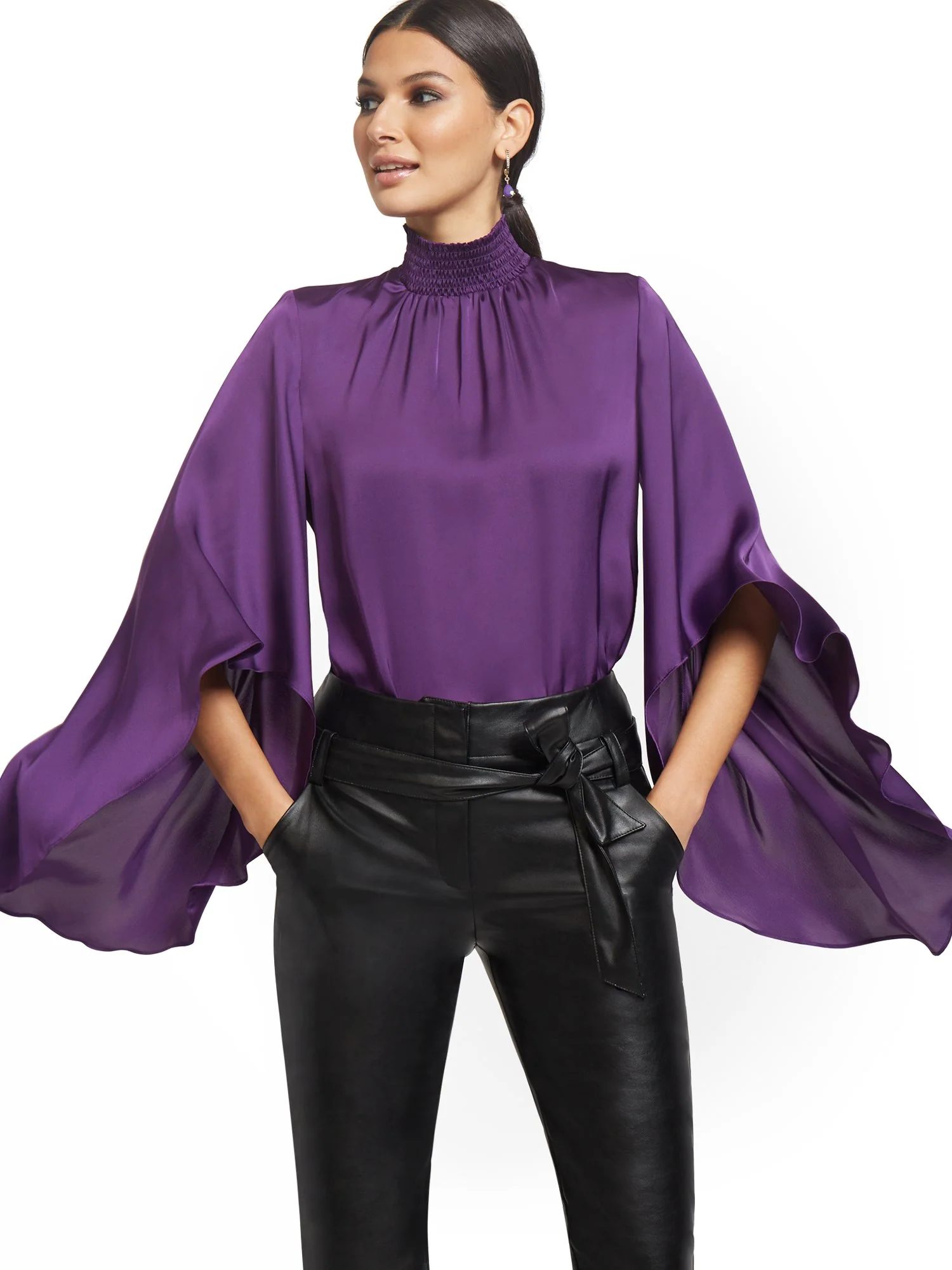Mock-Neck Statement Sleeve Top - Image 2