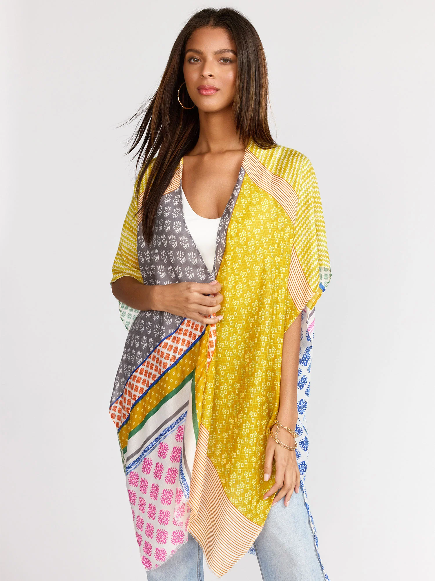 Multi-Pattern Print Kimono