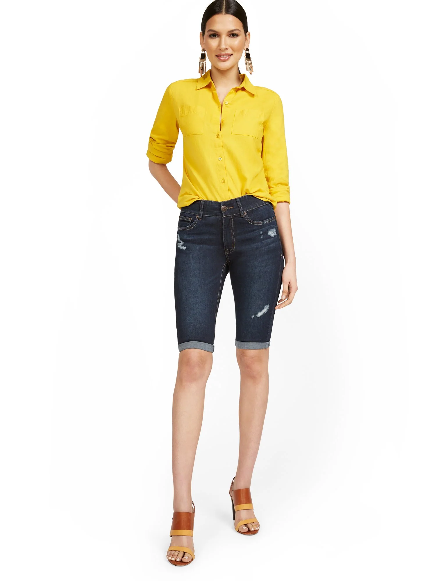 Mya Curvy High-Waisted Sculpting No Gap 13-Inch Bermuda Short - Moonlight Blue - Image 5