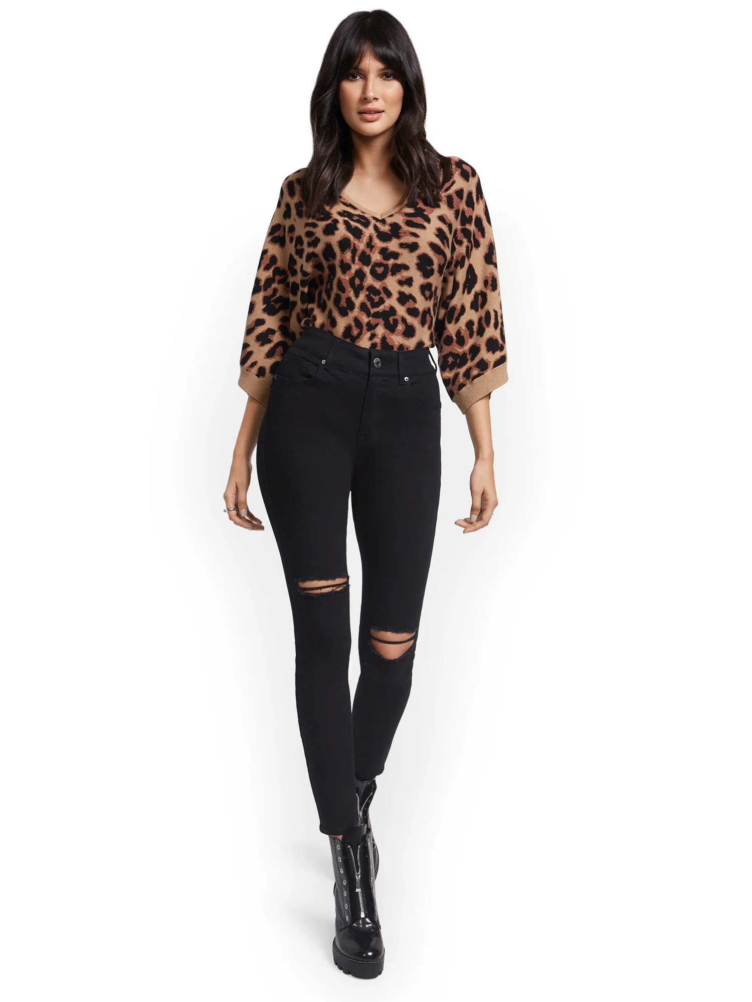 Mya Curvy High-Waisted Sculpting No Gap Super-Skinny Ankle Jeans - Black - Image 5