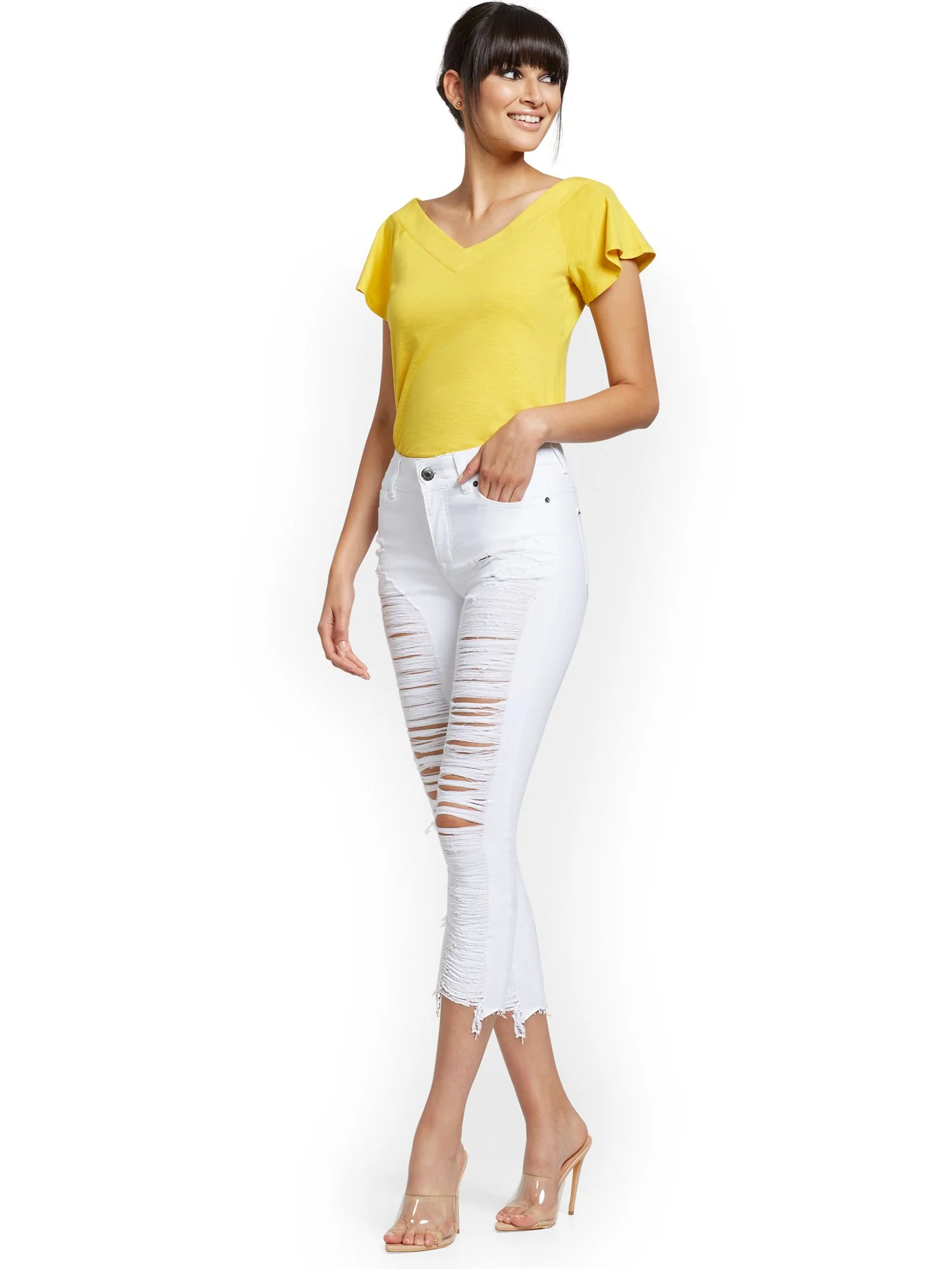 Mya Curvy High-Waisted Sculpting No Gap Super-Skinny Capri Jeans - White - Image 5