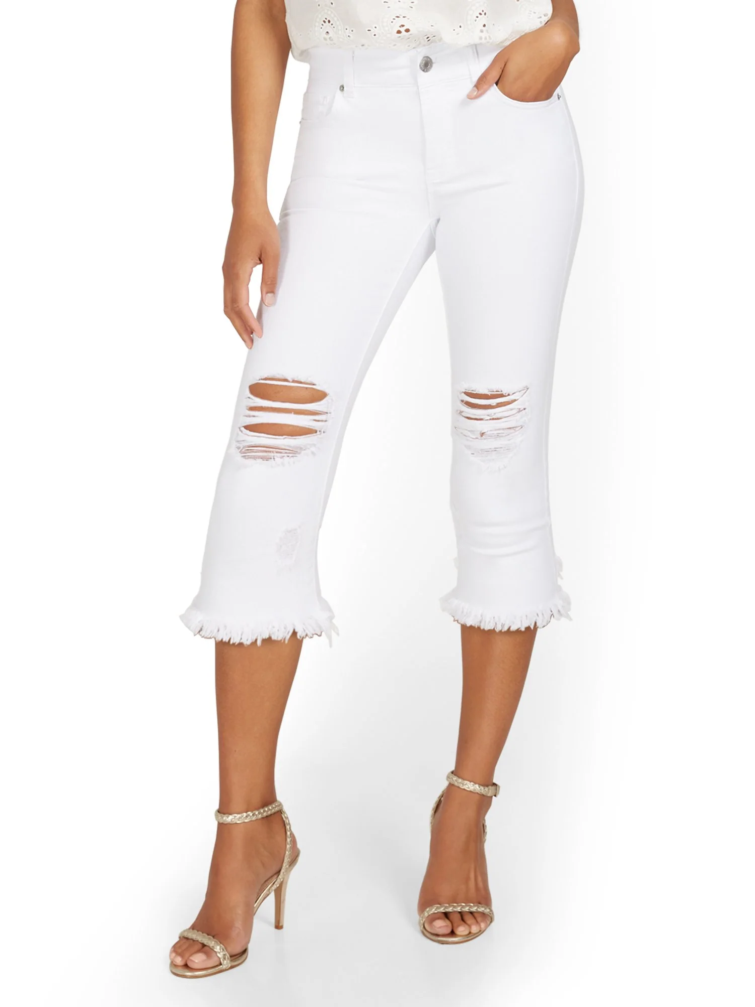 Mya Curvy High-Waisted Sculpting No Gap Super-Skinny Capri Jeans - White - Image 2