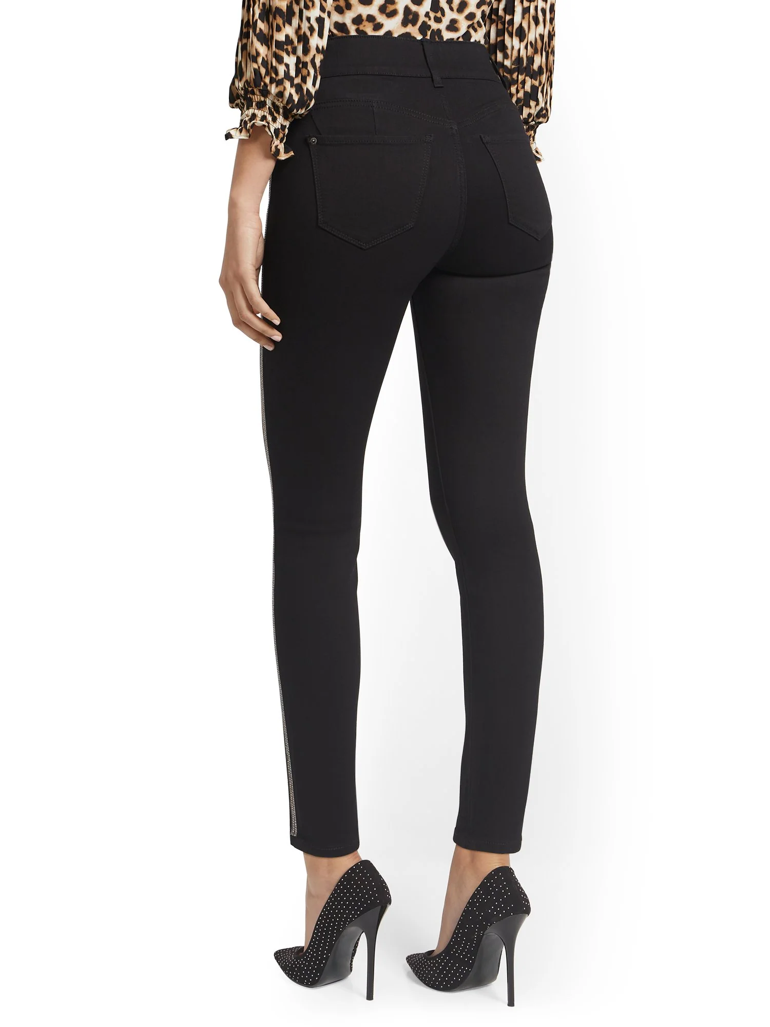 Mya Curvy High-Waisted Sculpting No Gap Super-Skinny Jeans - Rhinestone Stripes - Image 3