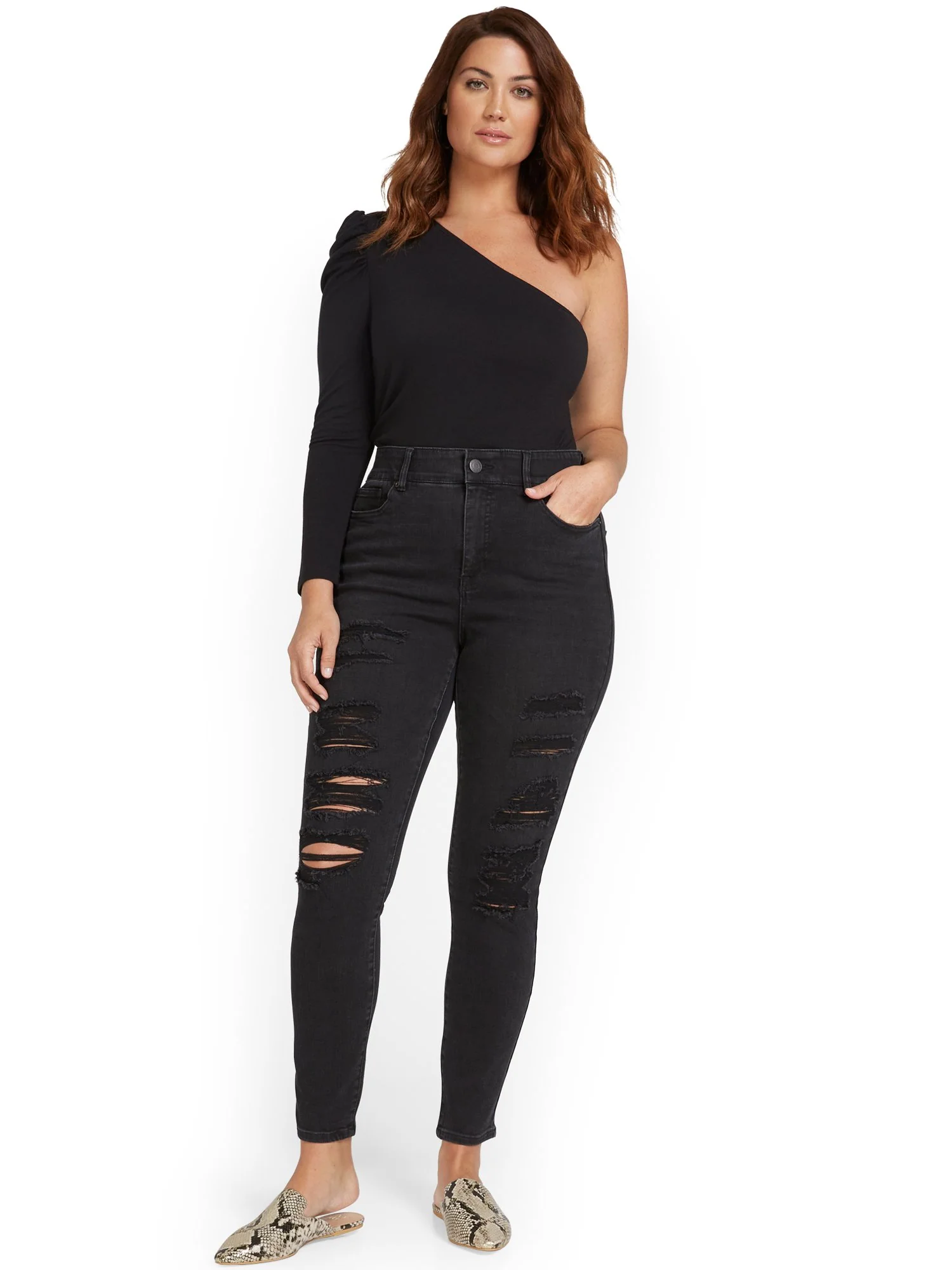 Mya Curvy High-Waisted Super-Skinny Jeans - Black - Image 7