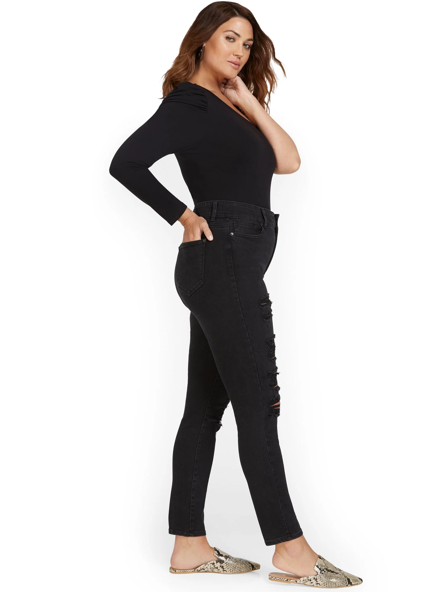 Mya Curvy High-Waisted Super-Skinny Jeans - Black - Image 8