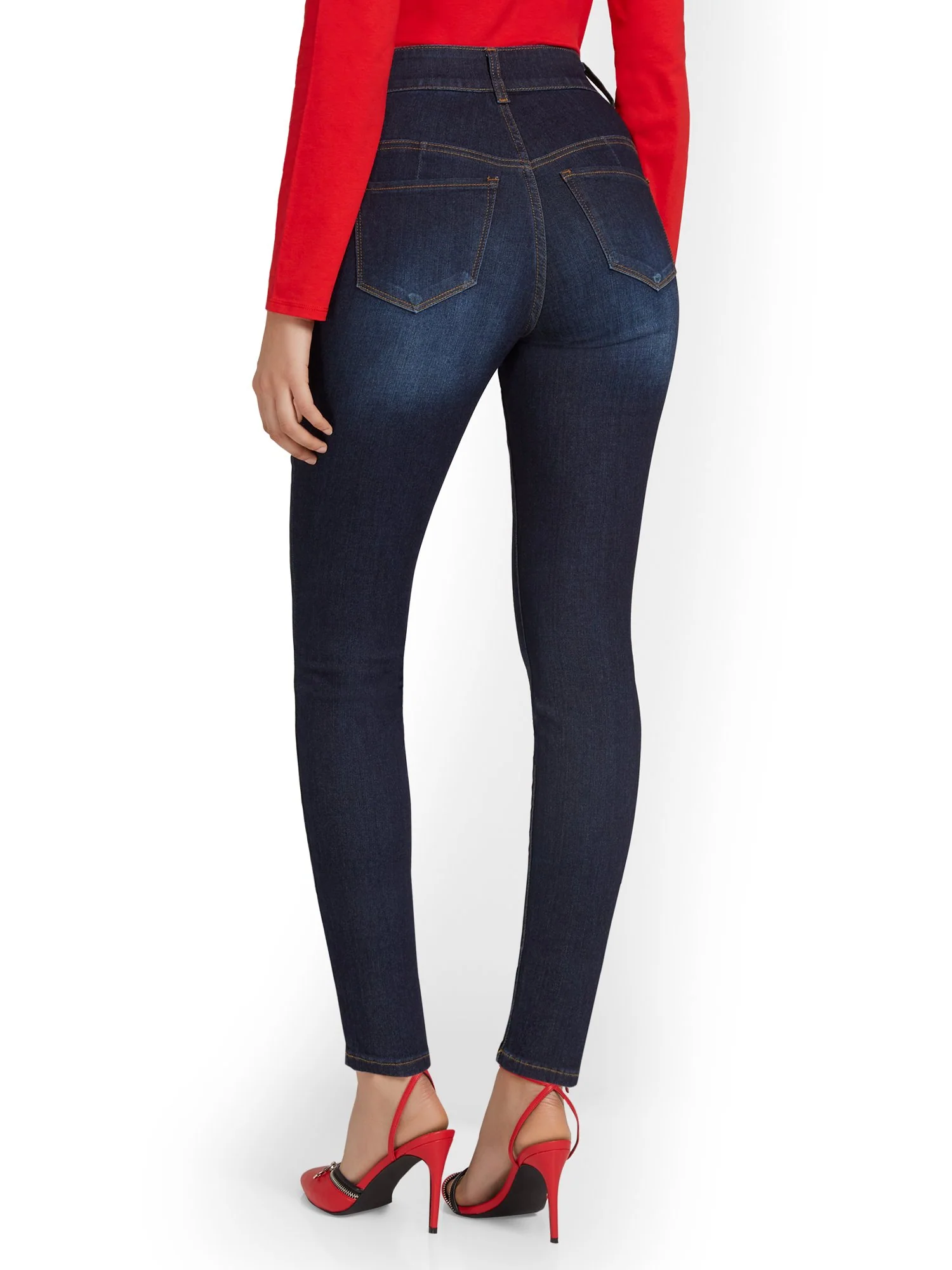 Mya Curvy Ultra High-Waisted Sculpting No-Gap Super-Skinny Ankle Jeans - Dark Blue Wash - Image 3