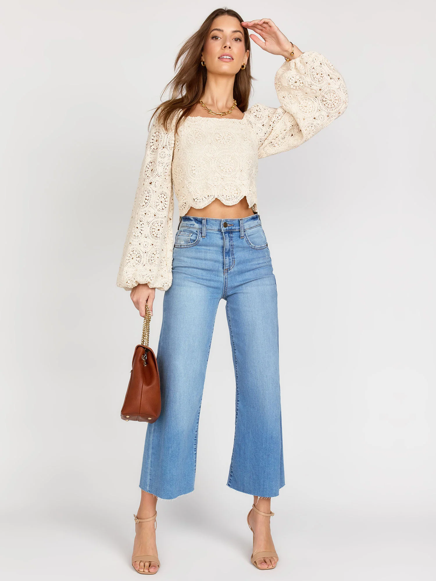 Natural Crochet Medallion Knit Top - Flying Tomato - Image 3