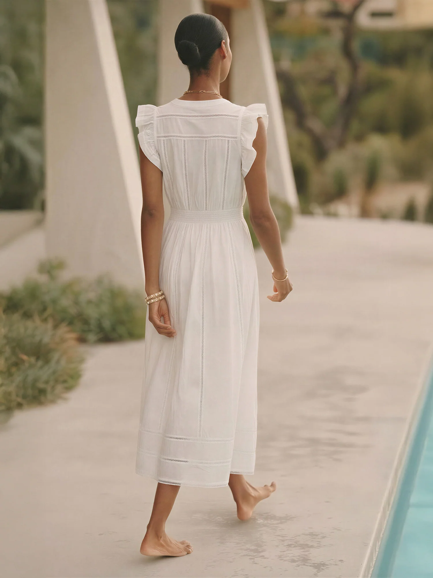 Notched Collar V-Neck Flutter Sleeve A-Line Dress - Image 7