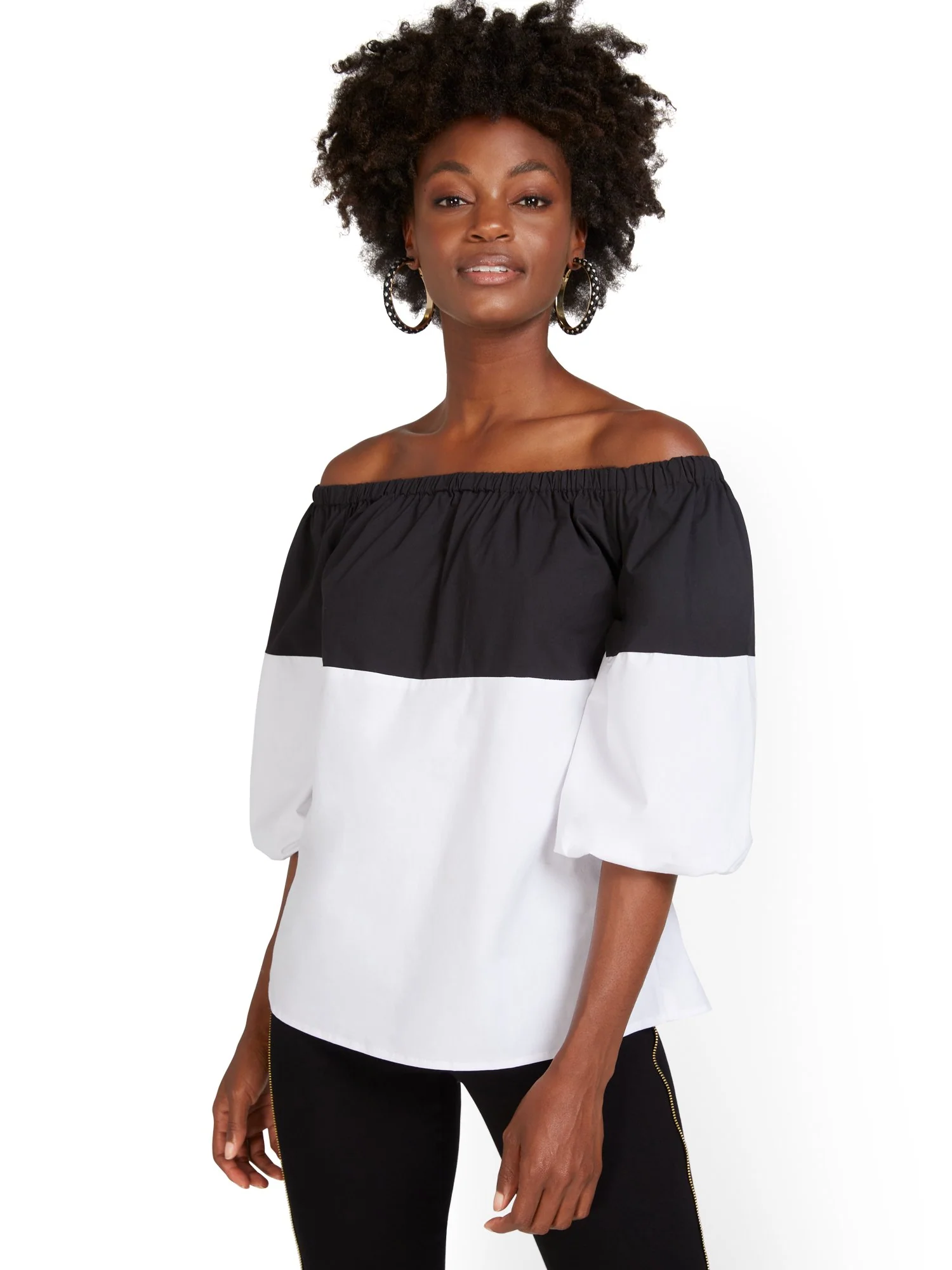 Off-The-Shoulder Contrast Poplin Top