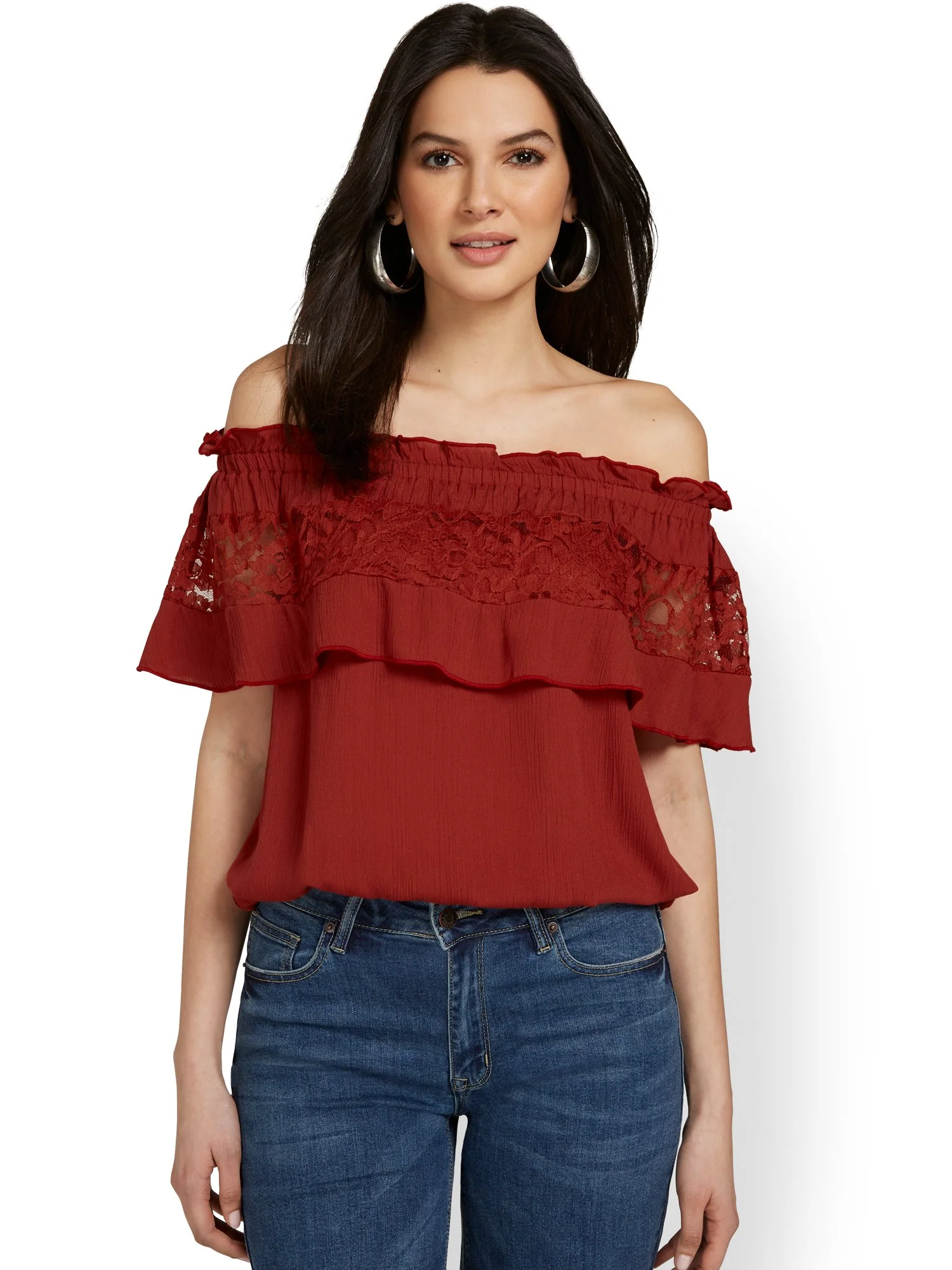 Off-The-Shoulder Crochet-Inset Top - Image 4