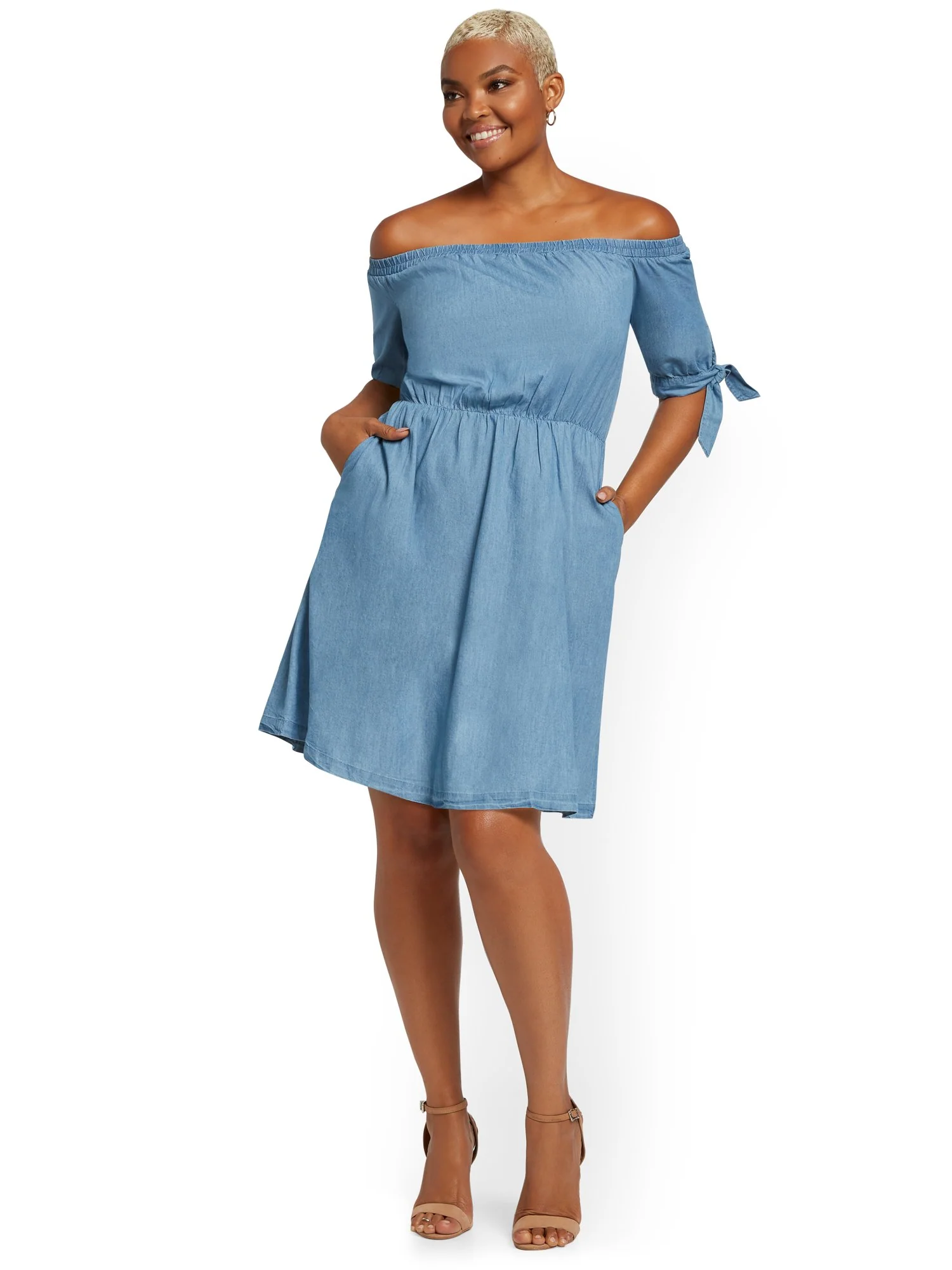 Off-The-Shoulder Denim Shift Dress - Image 5