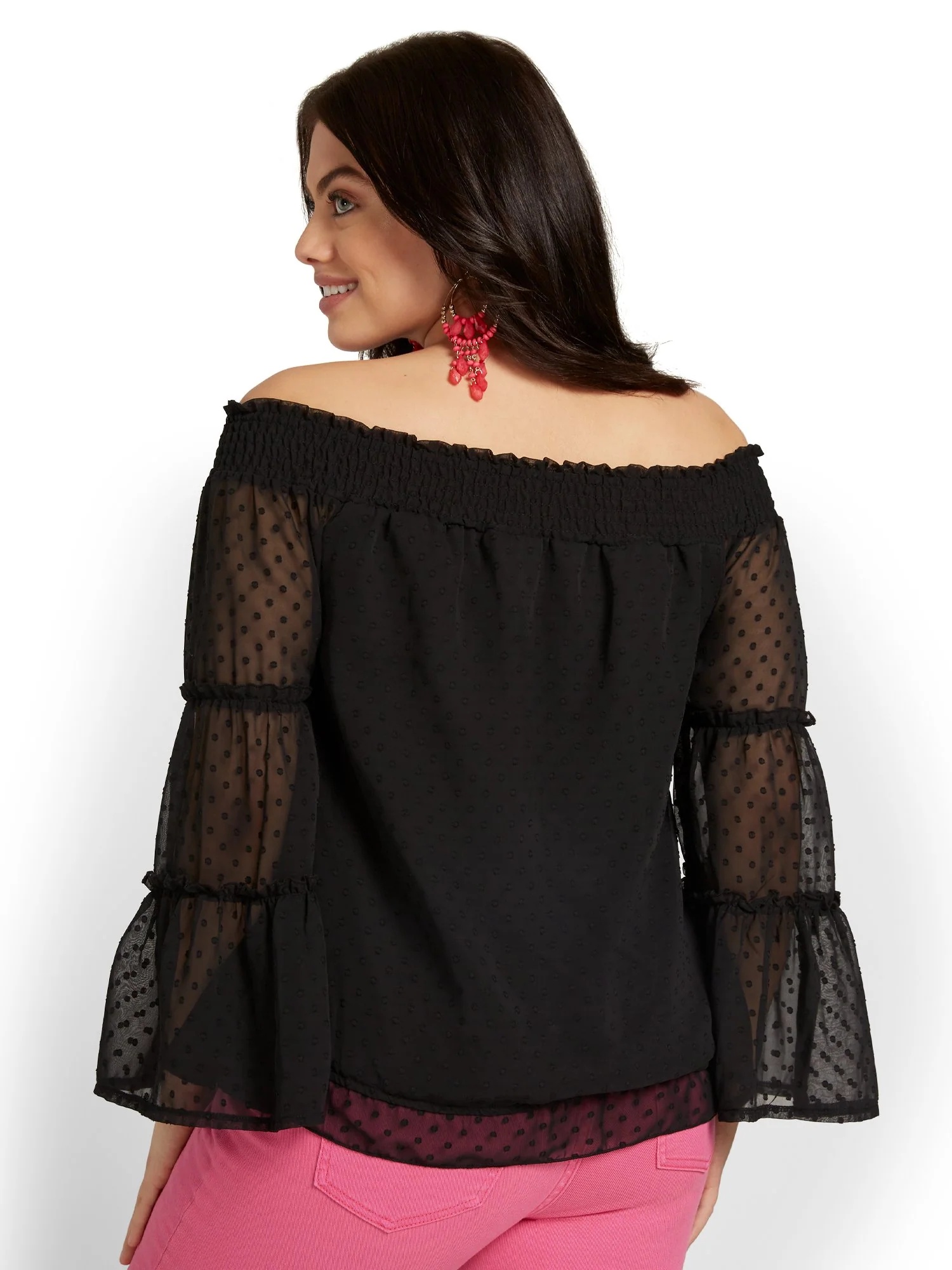 Off-The-Shoulder Dot-Detail Blouse - Image 3