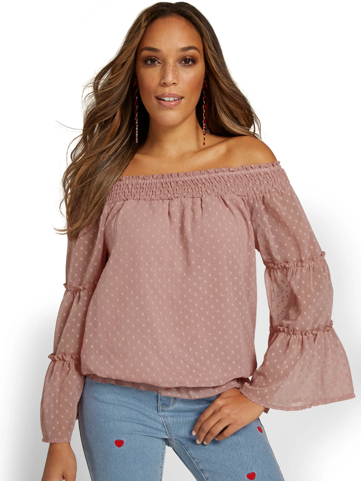 Off-The-Shoulder Dot-Detail Blouse - Image 5