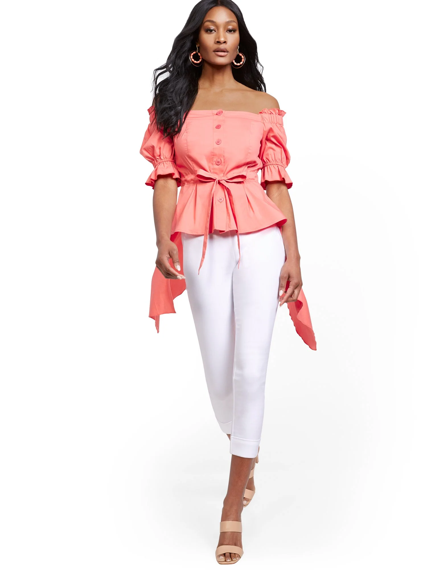 Off-The-Shoulder Hi-Lo Poplin Shirt - Image 19