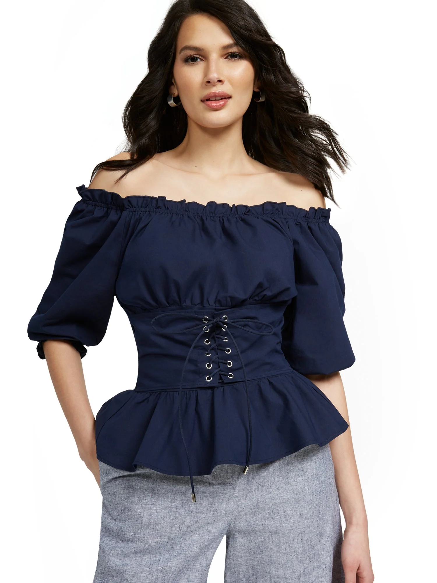 Off-The-Shoulder Poplin Corset Top - Lily & Cali - Image 6