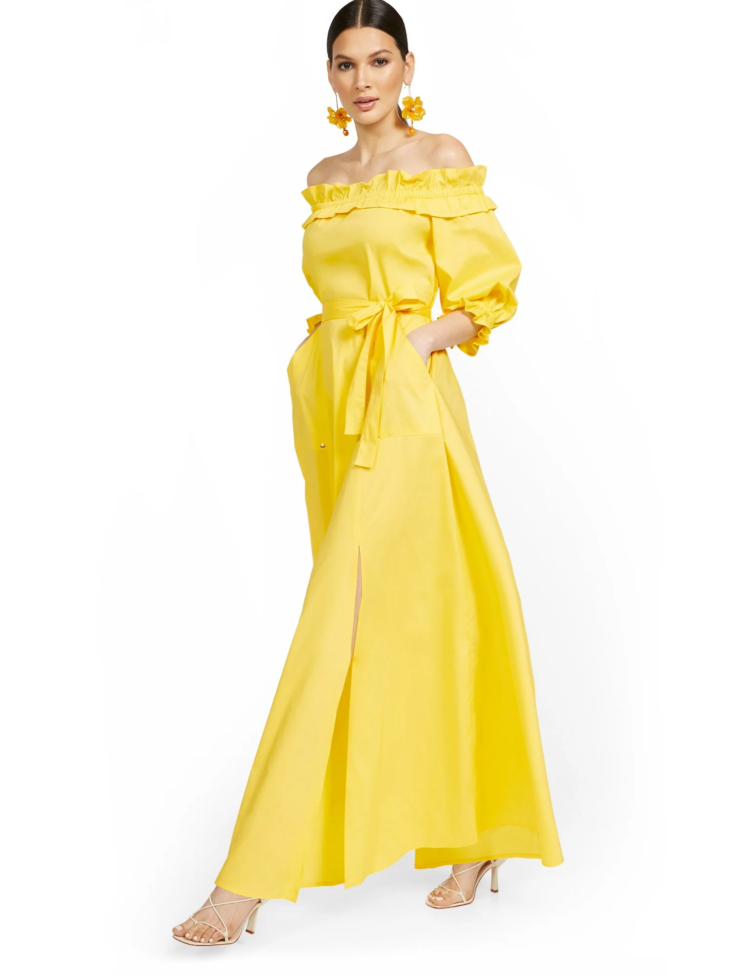 Off-The-Shoulder Smocked Tie-Front Maxi Dress - Image 4