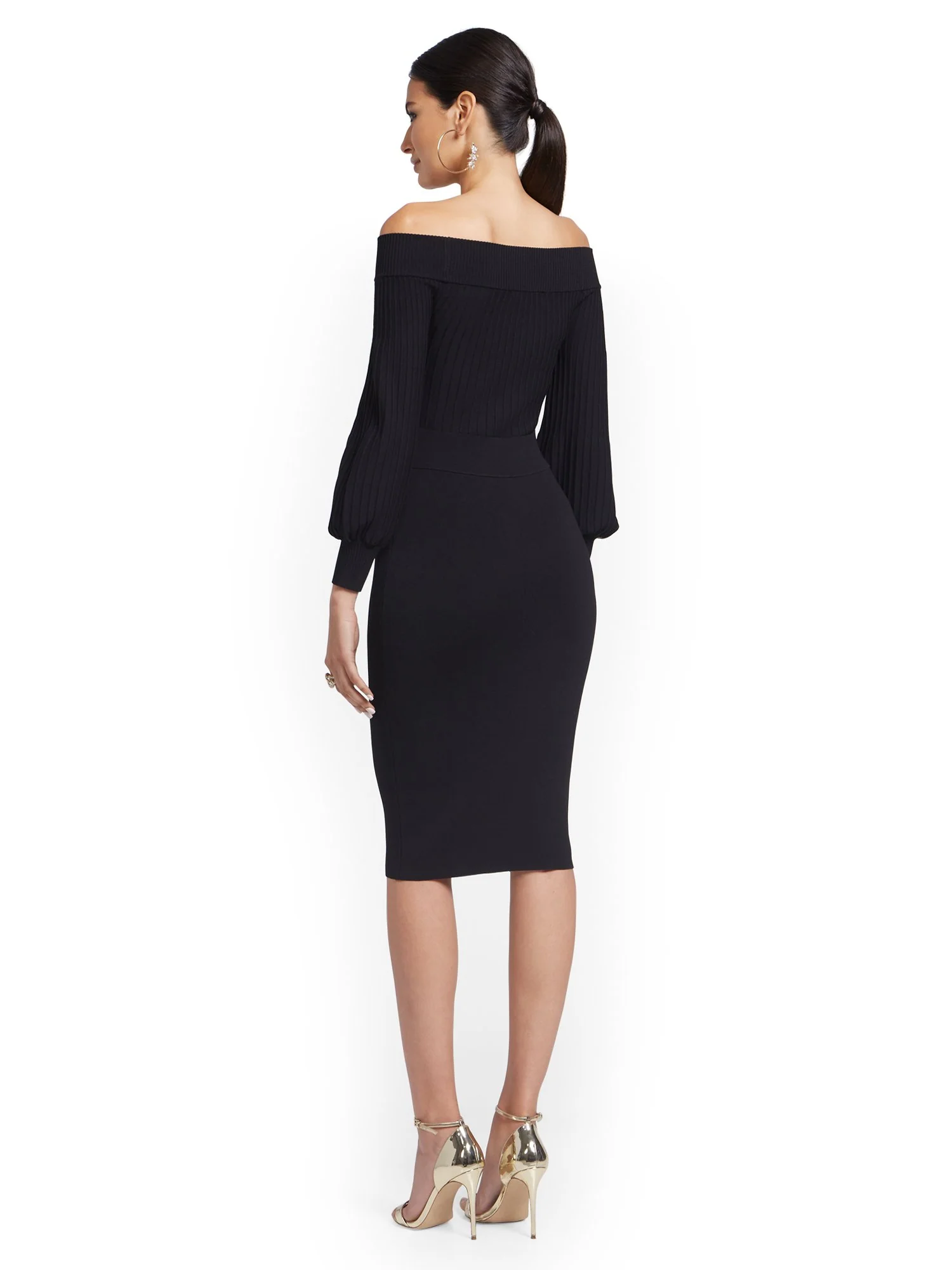 Off-The-Shoulder Sweater Sheath Dress - Image 3