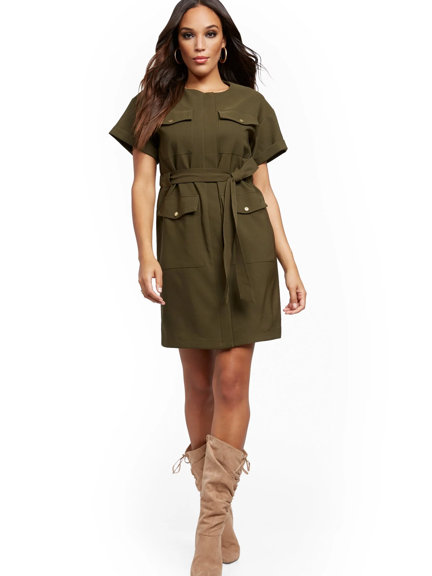Olive Belted Utility Dress - Image 4