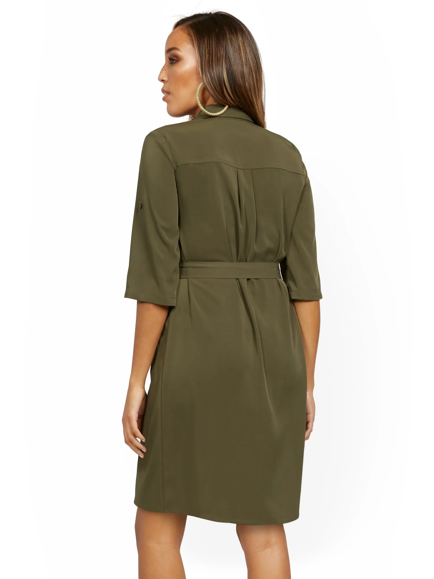 Olive Four-Pocket Shirtdress with Zip - Image 3