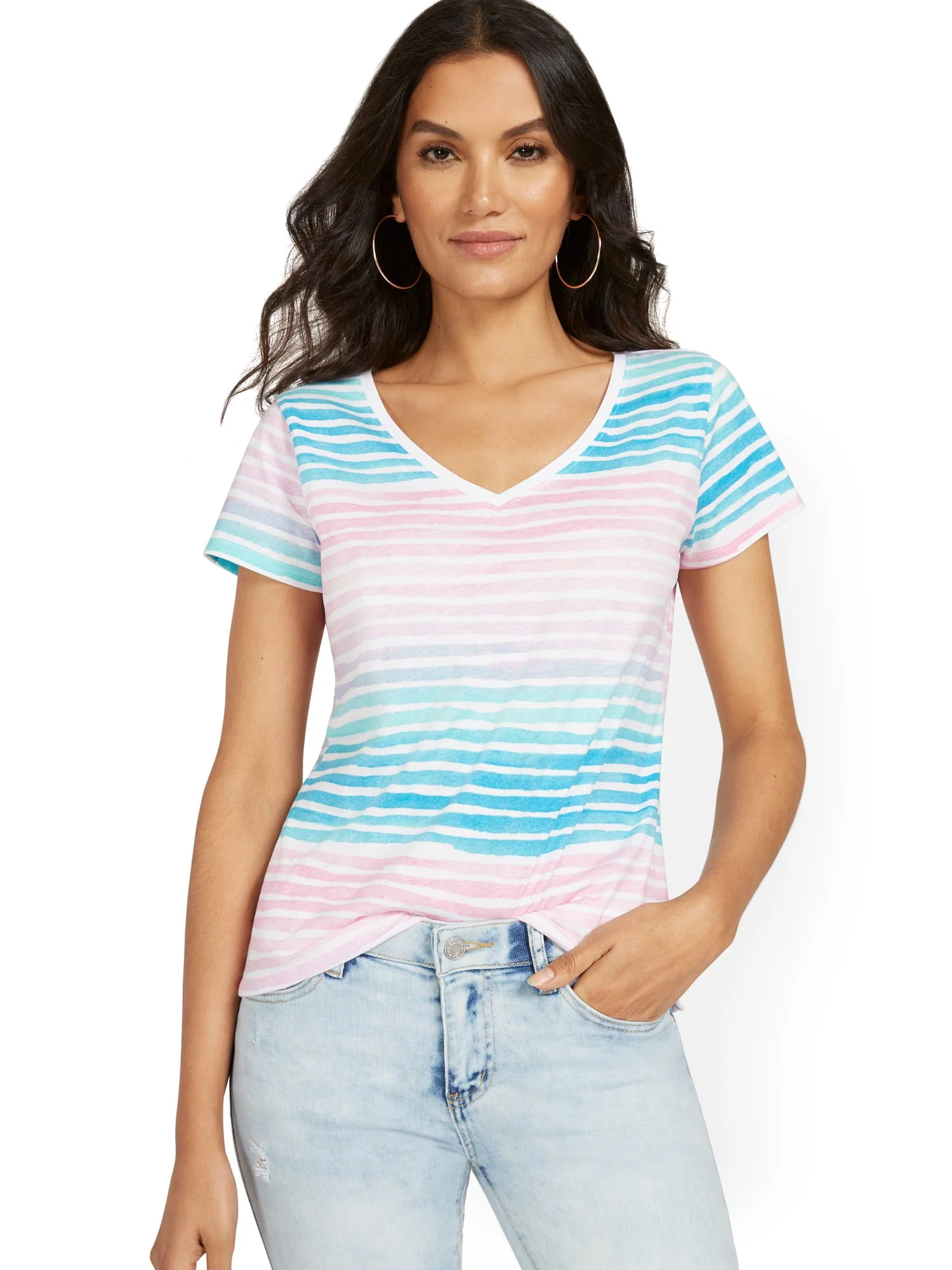 Ombre Stripe V-Neck Perfect Tee