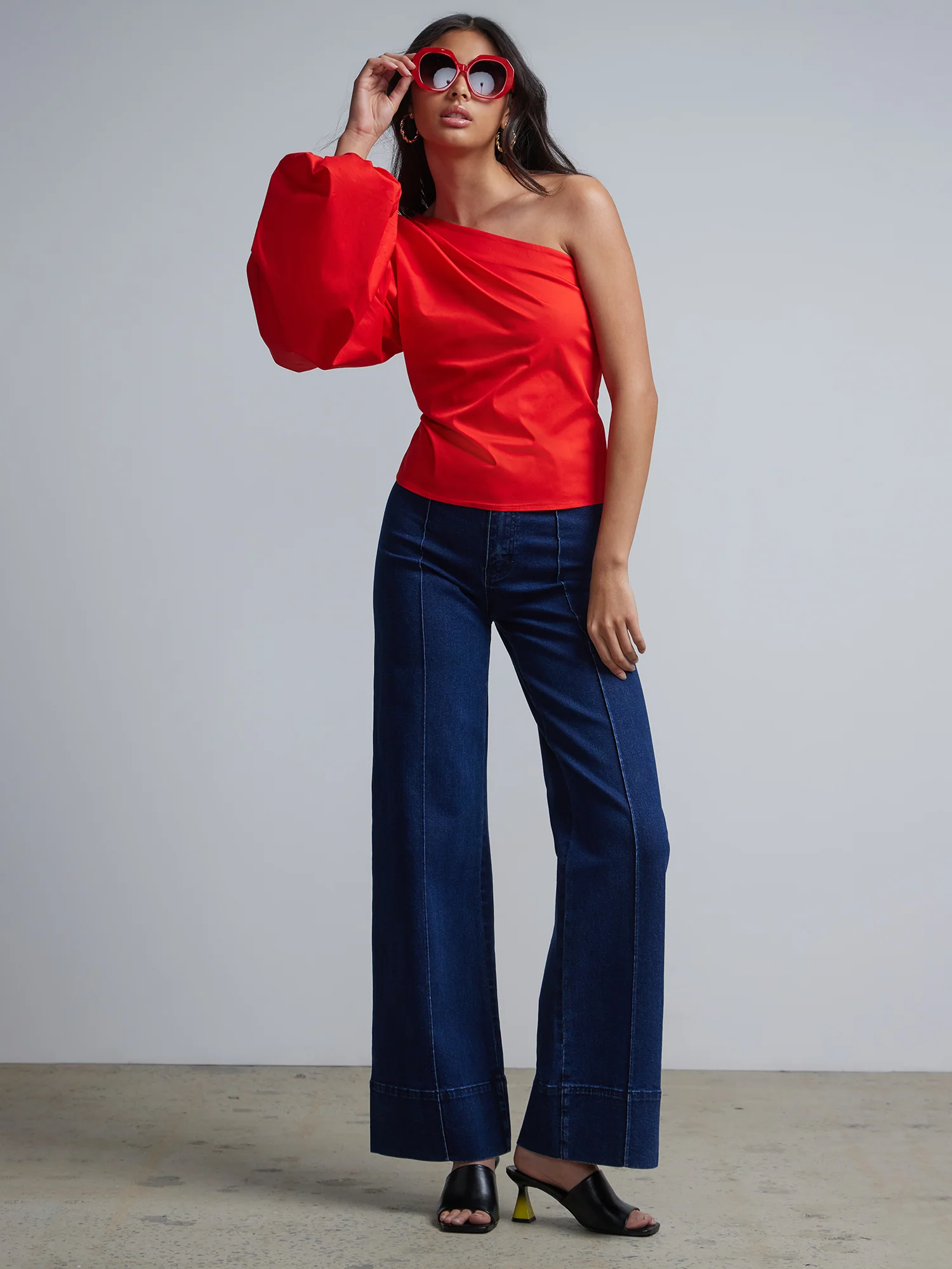 One-Shoulder Balloon-Sleeve Poplin Top - Image 4