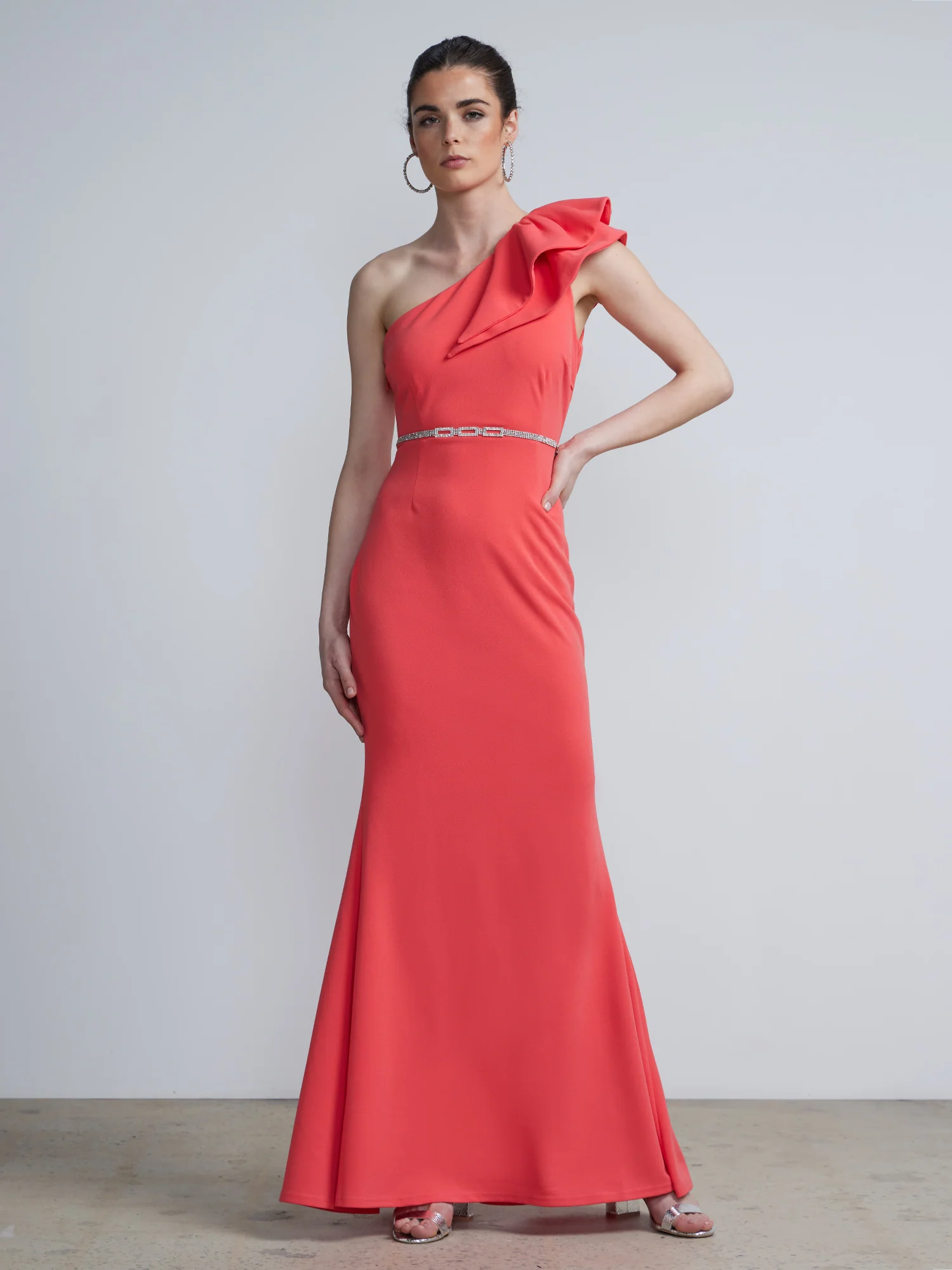 One Shoulder Ruffle Gown