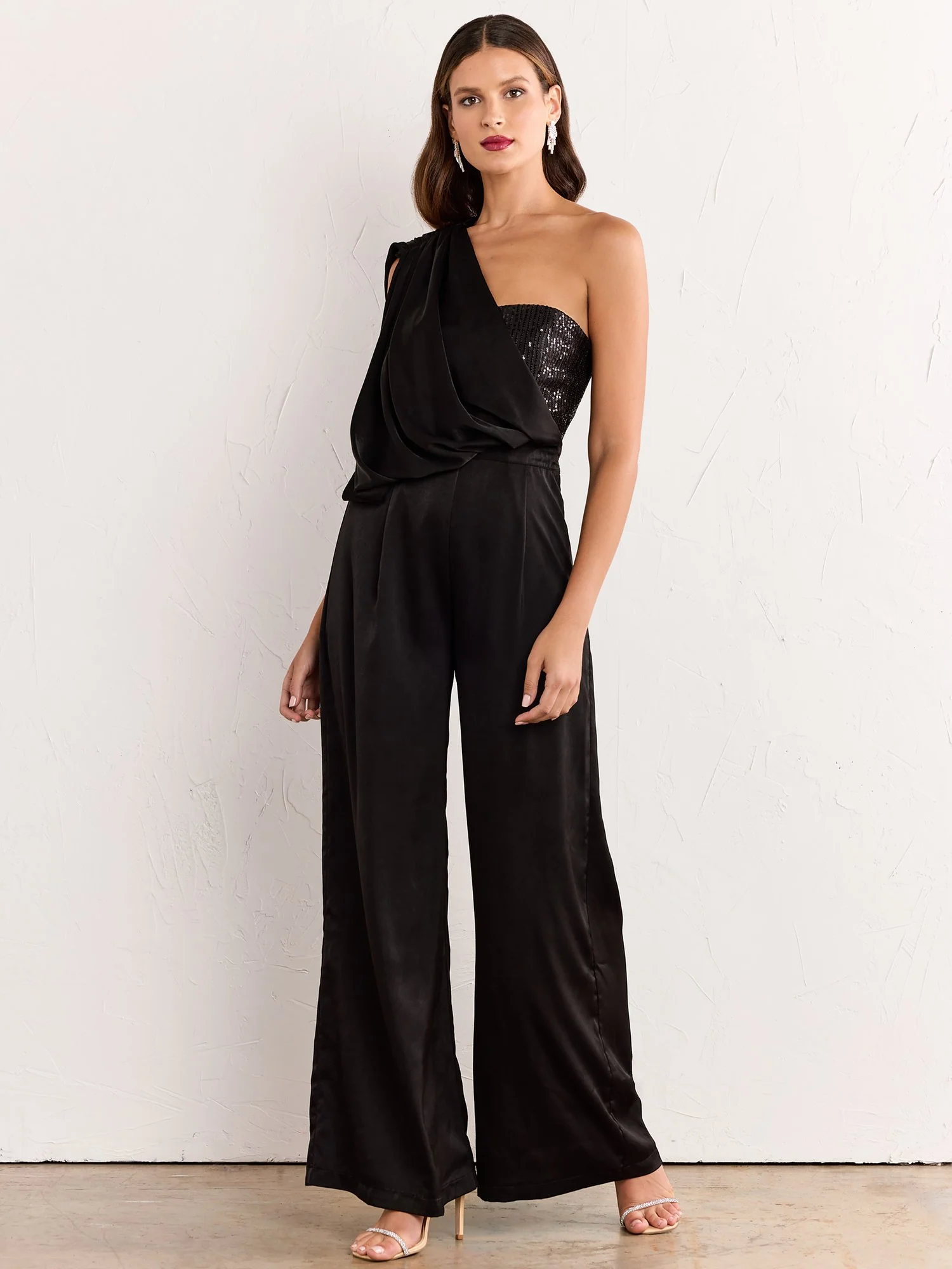 One-Shoulder Grecian Sequin Bust Jumpsuit - Do+Be - Image 2