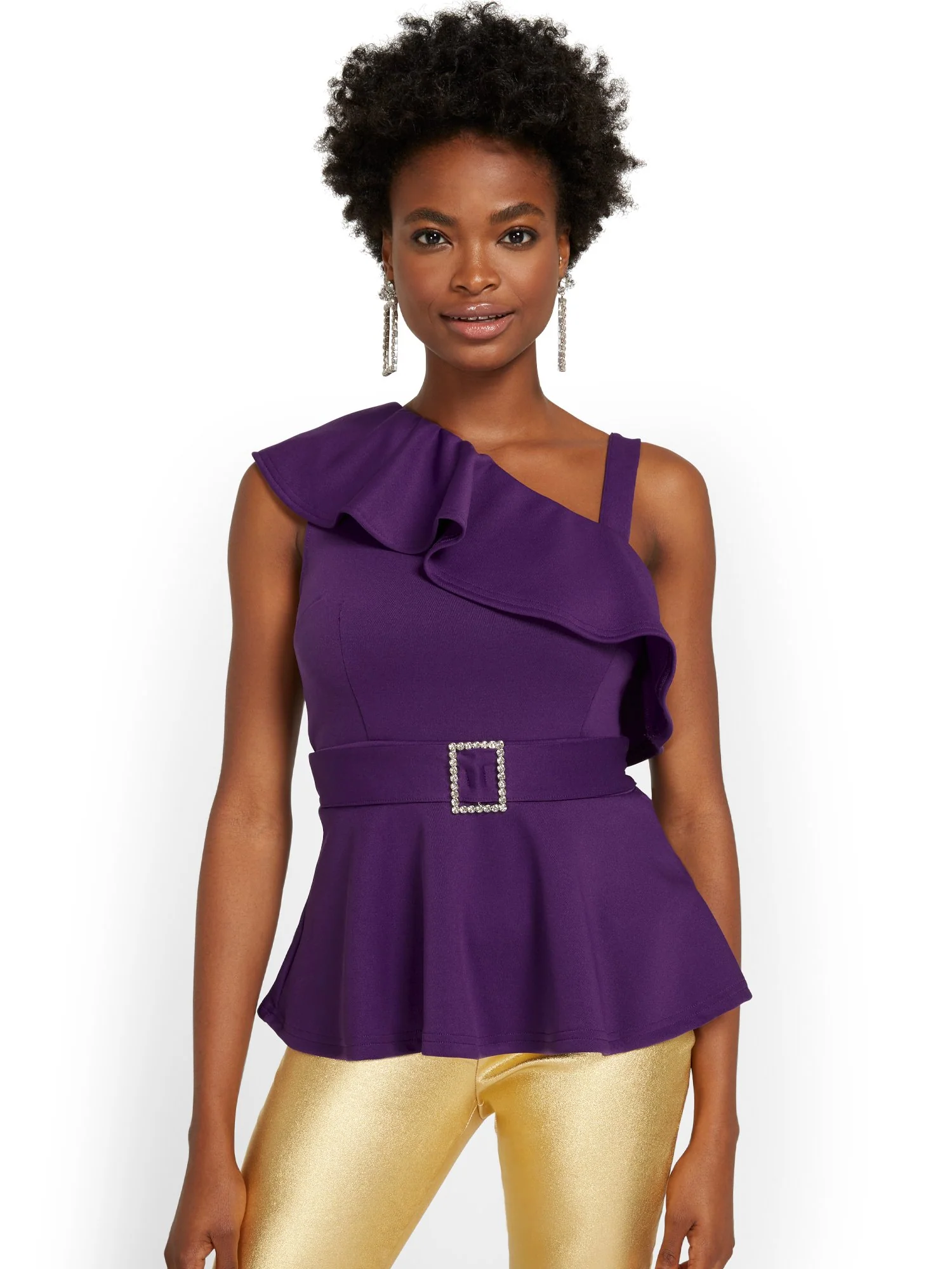 One-Shoulder Peplum Top - Image 2