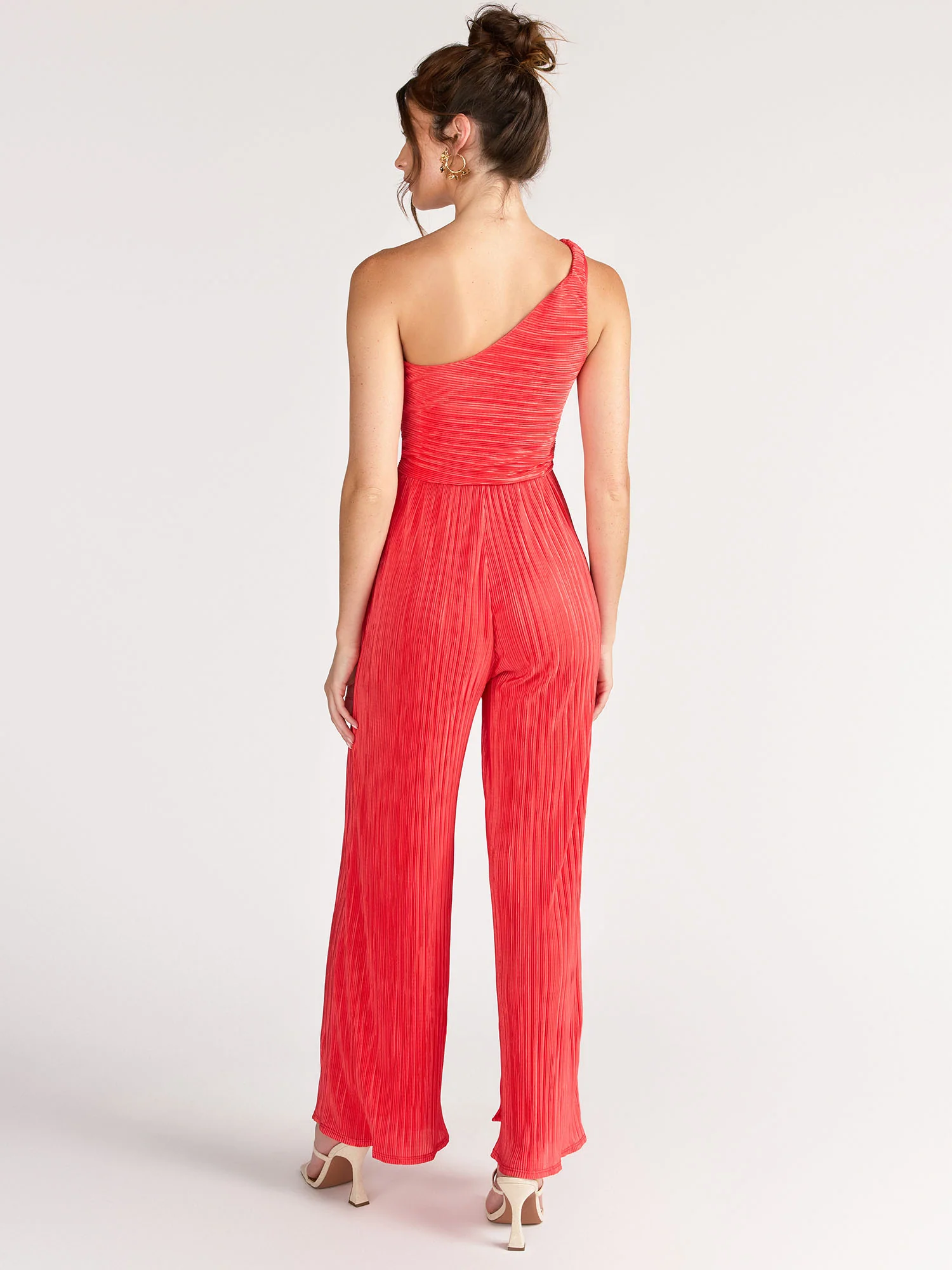 Blue Blush One Shoulder Pleated Side Slit Jumpsuit - Brands We Love - Image 4