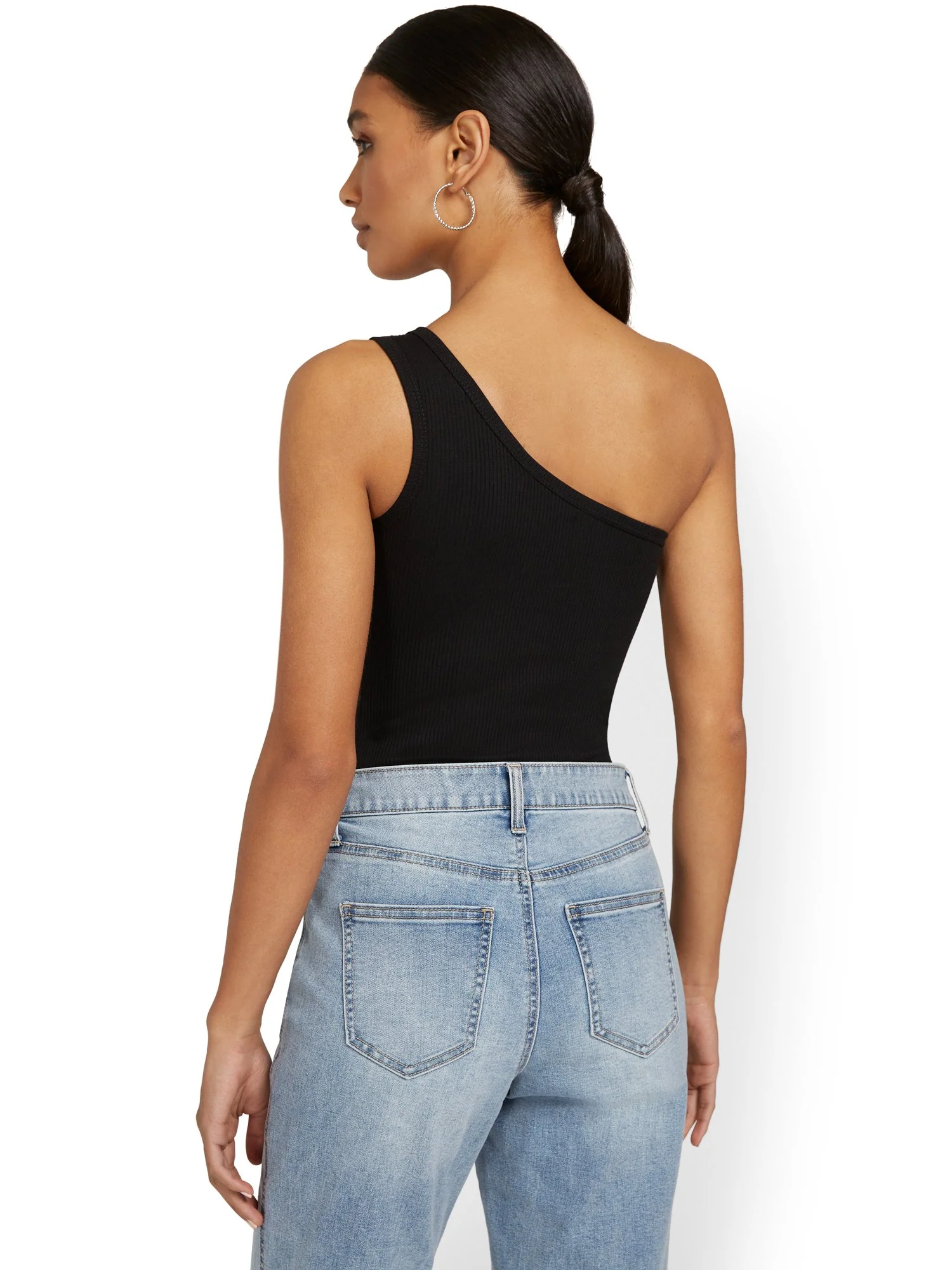 One-Shoulder Ribbed Cut-Out Bodysuit - Image 3