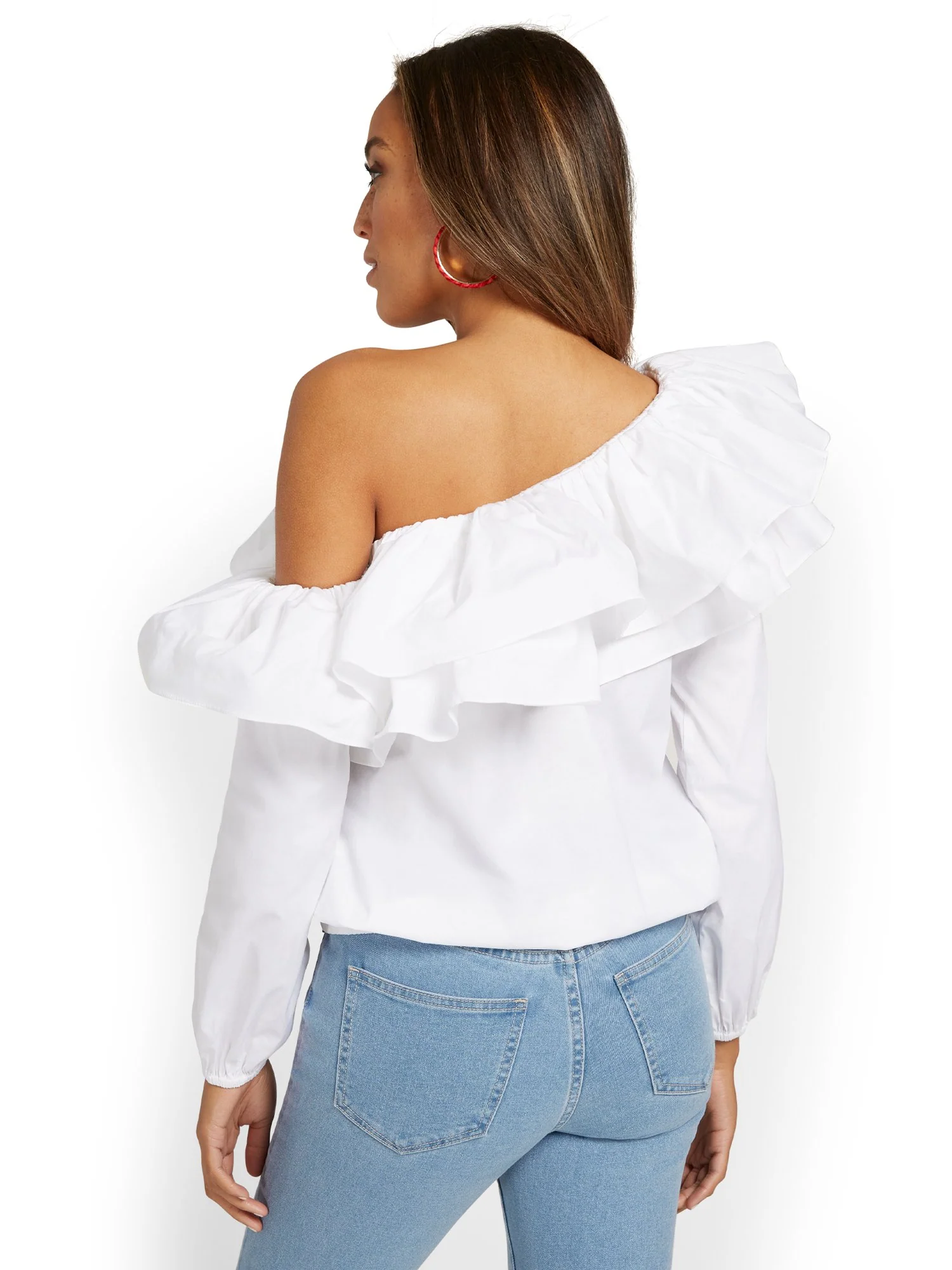 One-Shoulder Ruffle Poplin Shirt - Image 3