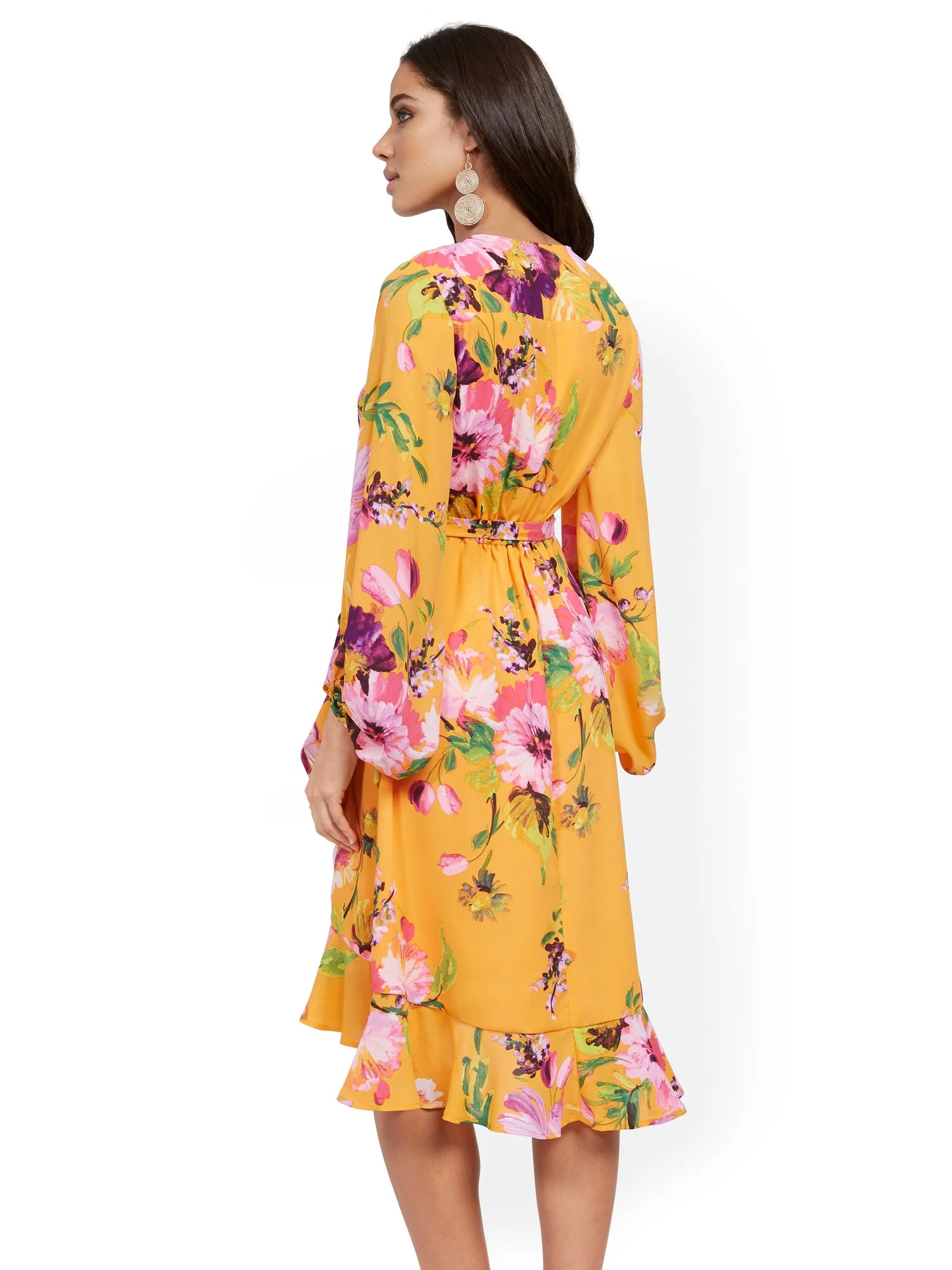 Orange Floral Wrap Dress - Image 3