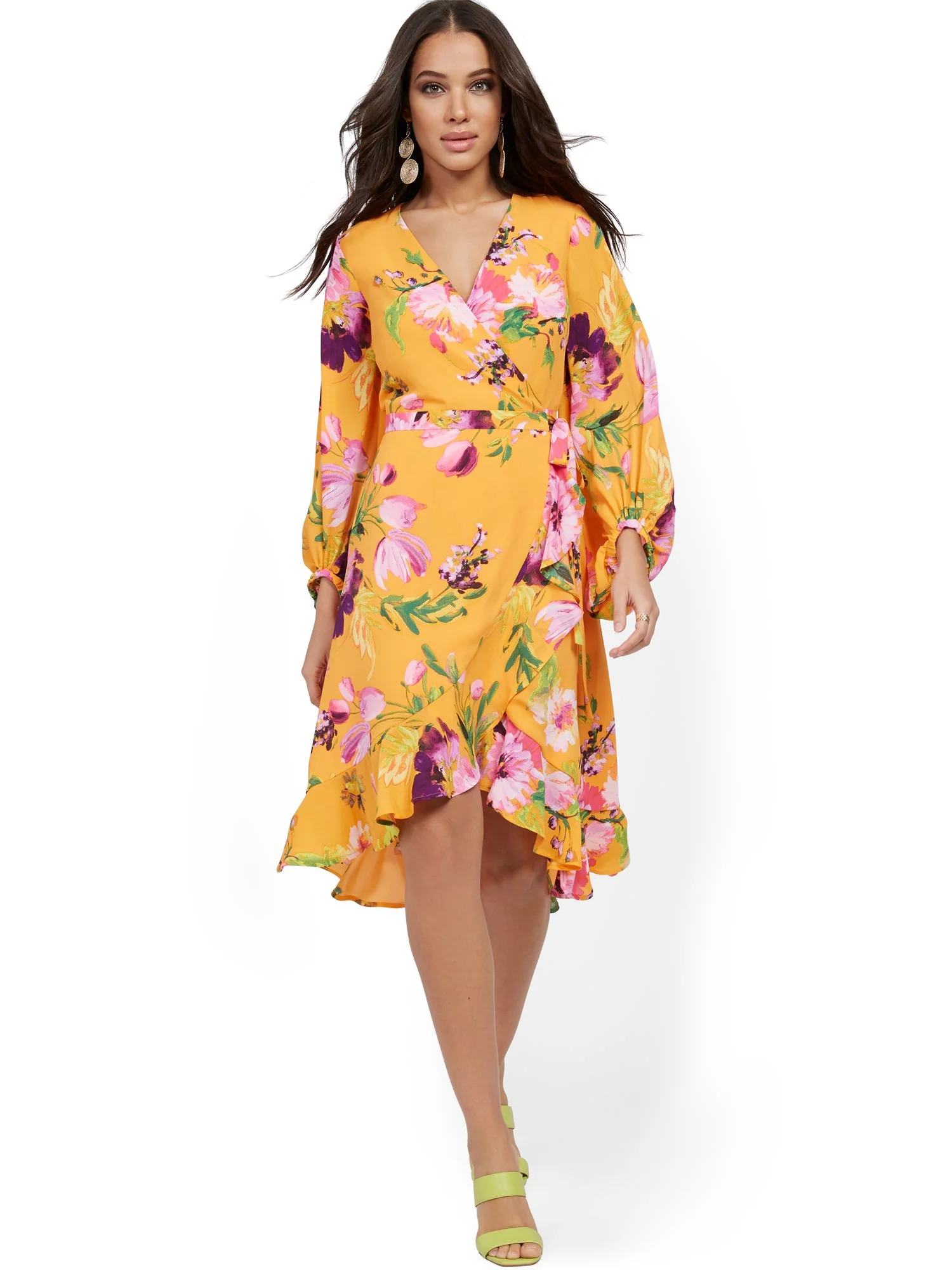 Orange Floral Wrap Dress - Image 4