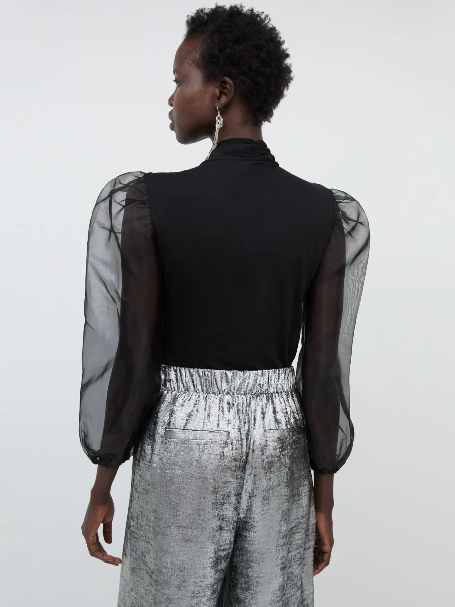 Organza-Sleeve Knit Bodysuit - Image 2