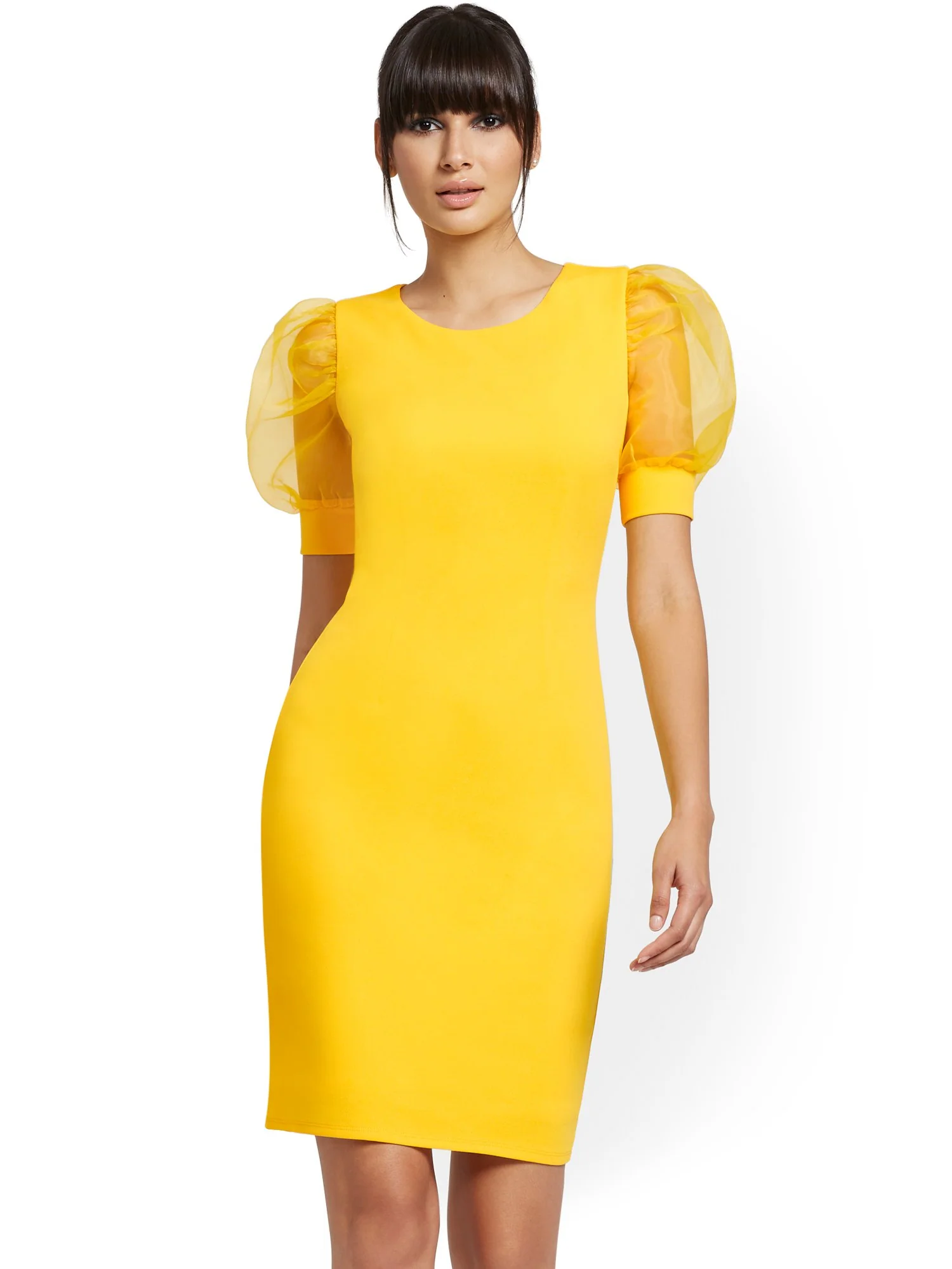 Organza-Sleeve Sheath Dress - Magic Crepe® - Image 8