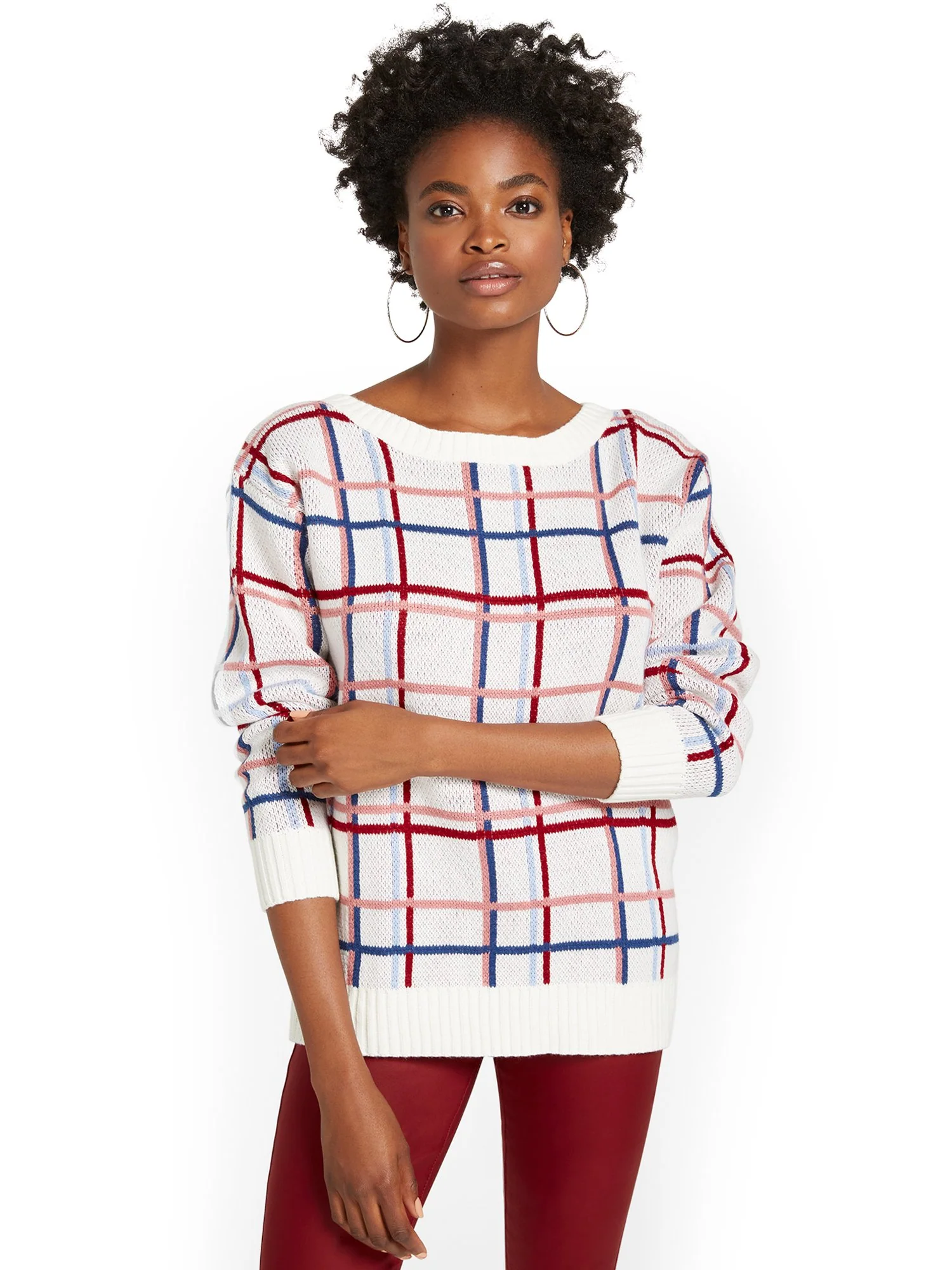 Oversized Plaid Pullover Sweater - Image 2