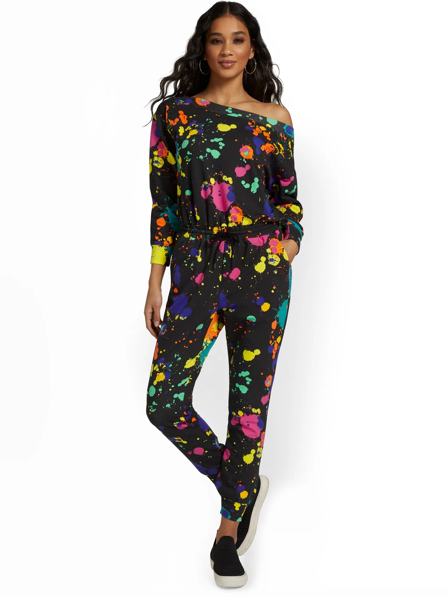 Paint-Splatter Slouchy French Terry Jumpsuit - Image 2